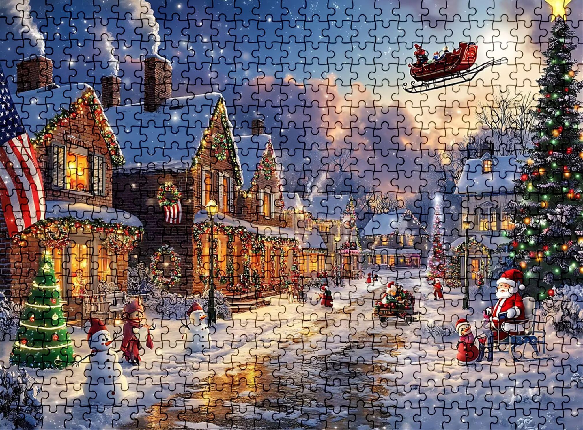 Puzzle Puzzle 1000 elementów dla dorosłych z plakatem w zestawie, drewniane puzzle do gry rodzinnej, edukacyjna i antystresowa gra edukacyjna, dekoracja ścienna, prezent urodzinowy, 75 x 50 cm zima