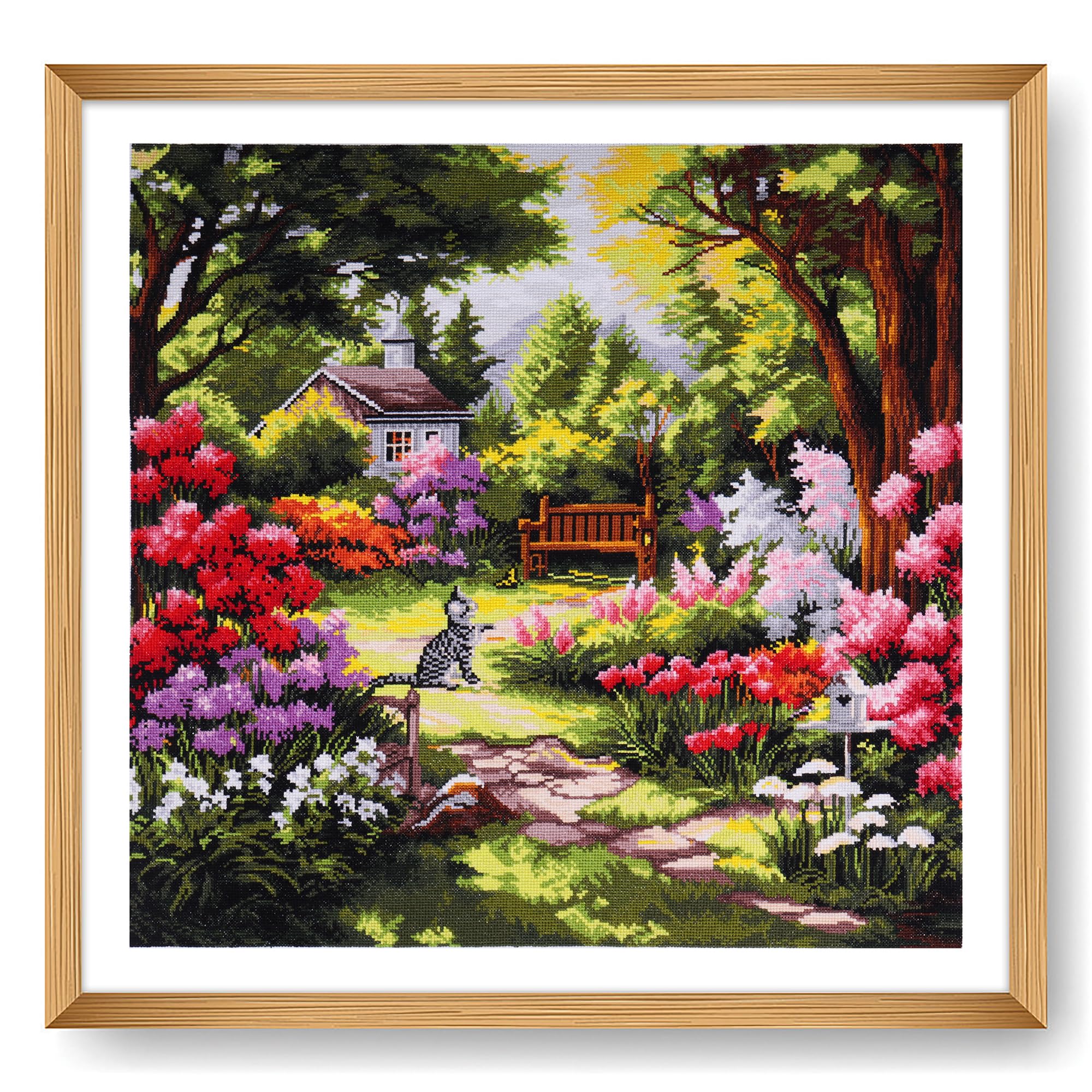 Trimits Large Cross Stitch Kits - Counted Embroidery Needlework for Adults Beginners Kids, Christmas Gifts Wall Art, (Frame Not Included) 14 Count, Garden