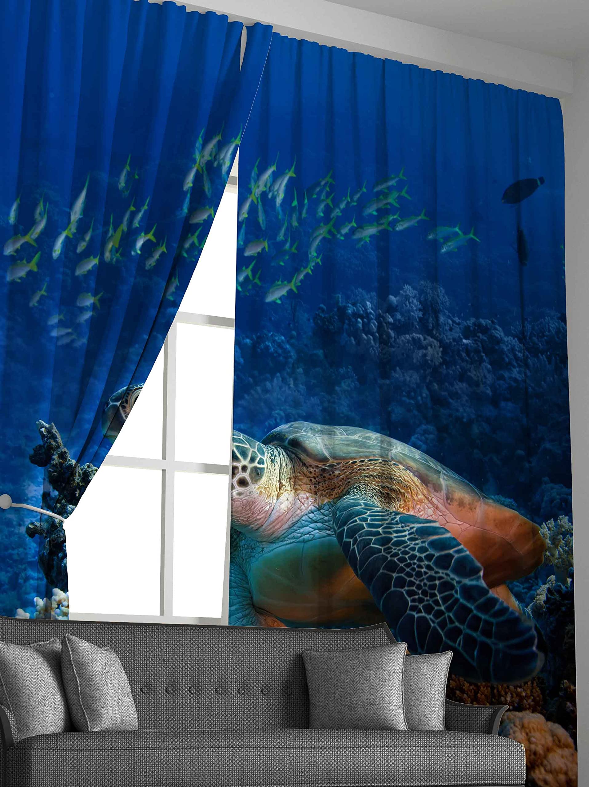 Loussiesd Sea Turtle Drapes for Kids Boys Girls Teens Tortoise Reptile Ocean Marine Underwater Animal Window Curtains Blue Breathable Window Curtains W46*L54 - Image 4