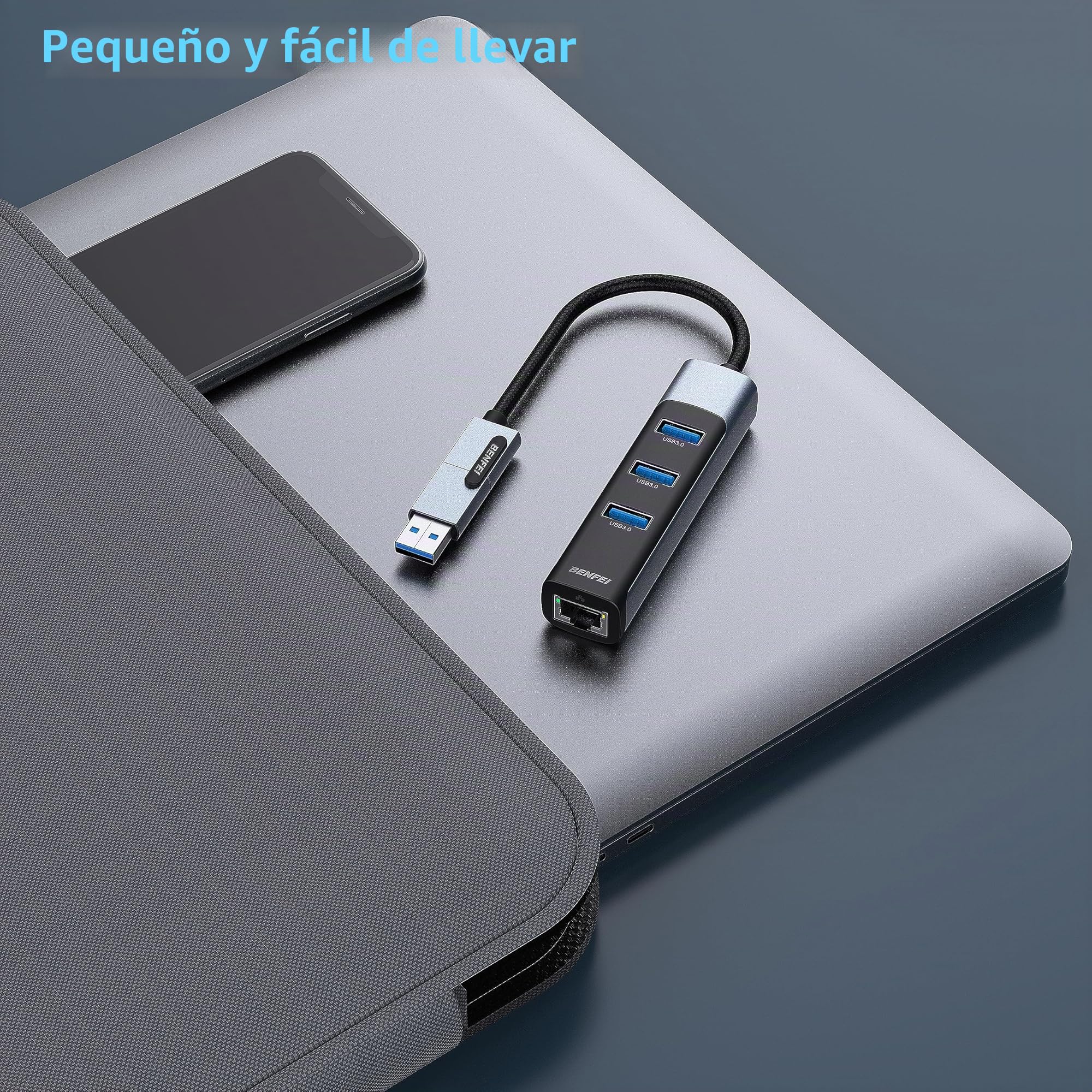 BENFEI Adaptador USB-C/USB 3.0 a Ethernet 2 en 1 con 3 Puertos USB 3.0 Compatible con iPhone Serie 15, MacBook Pro/Air 2023/2022/2021/2020/2019 y más