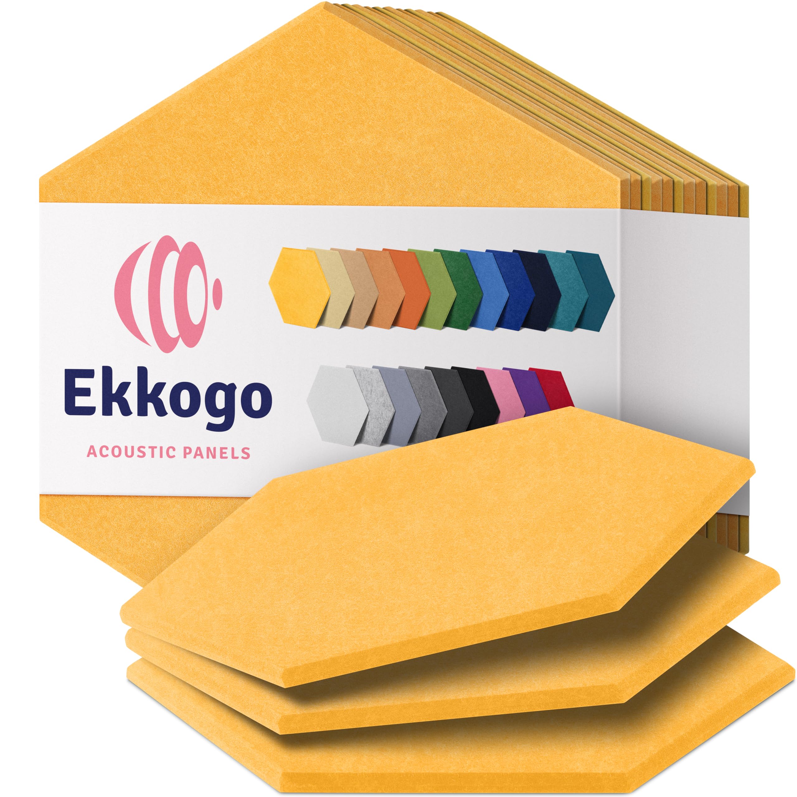 Acoustic Panels 12-Pack Soundproof Wall Panels 14"X12.1"X0.4" Sound Panels High Density Sound Dampening Panels - [Sunny Yellow Hexagon]