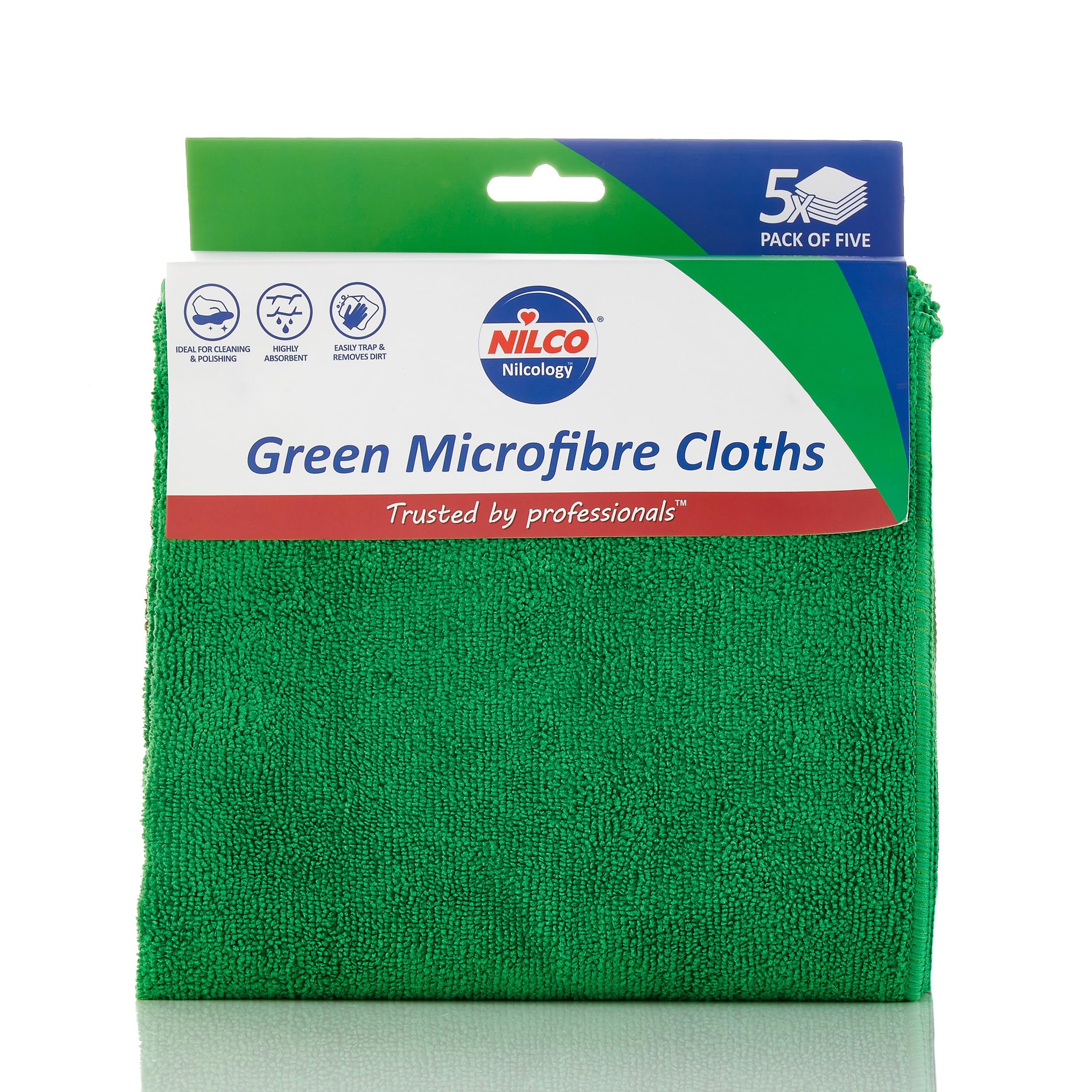 Nilco Green Microfibre Cloths 5 Pack, Soft, Non-Abrasive & Highly Absorbent Cleaning Cloths For Streak-Free Shine On All Surfaces