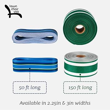 Lawn Chair USA Replacement Lawn Chair Webbing - Webbing for Lawn Chairs, Beach and Camping. UV-Resistant Webbing Strap Made with Durable Polypropylene (2 1/4 x 50', Solid Green)