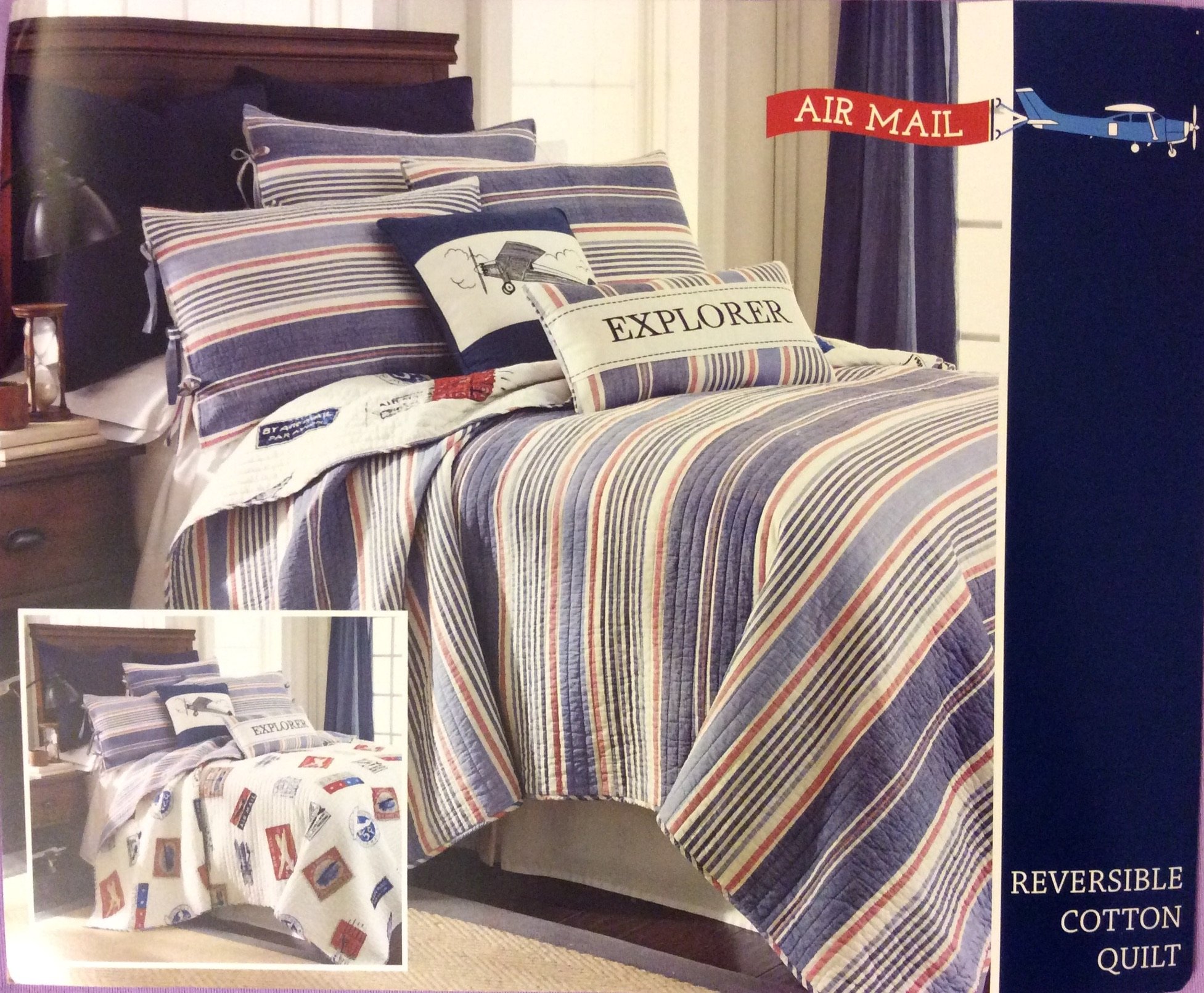 Hot Rod 1 Piece Reversible Twin Quilt Explorer Air Mail