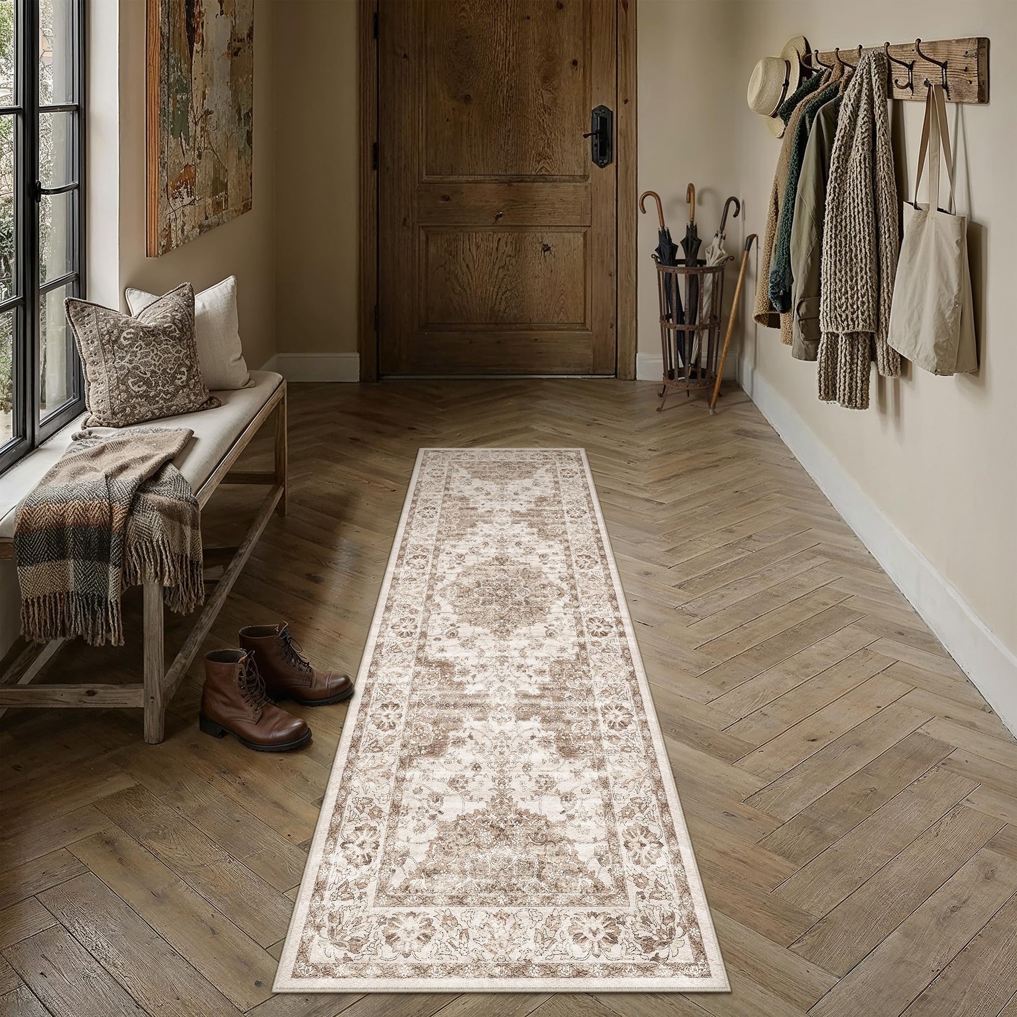 PureCozy Runner Rugs for Hallway 60x180cm Vintage Washable Rug,Brown