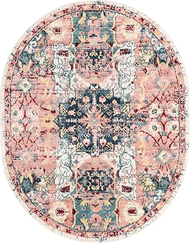 Miniatura 2 de Unique Loom Sumter Collection Alfombra de área, Aiken (8 x 10 pies, ovalada, rosaazul)