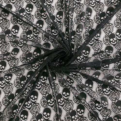 Miniatura 7 de Tela de encaje de calavera negra, 59 x 72 pulgadas, encaje de tela no elástica, tela de encaje floral para mantel, cortinas, superposición de