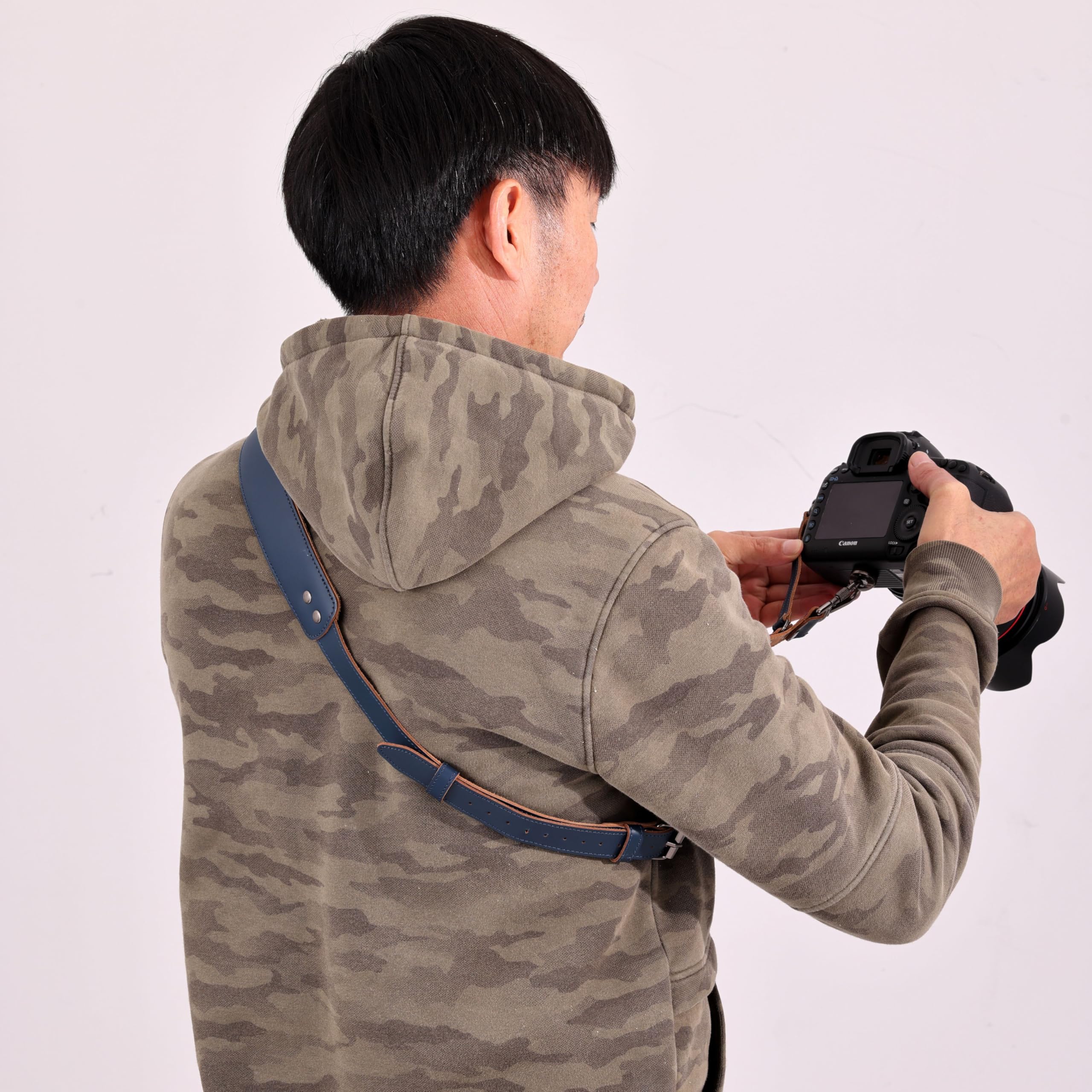 Padwa Lifestyle Cinghia per fotocamera singola blu per una macchina fotografica, singola cinghia per fotocamera in pelle pieno fiore, attrezzatura per fotocamera multi singola per cinghia DSLR/SLR,