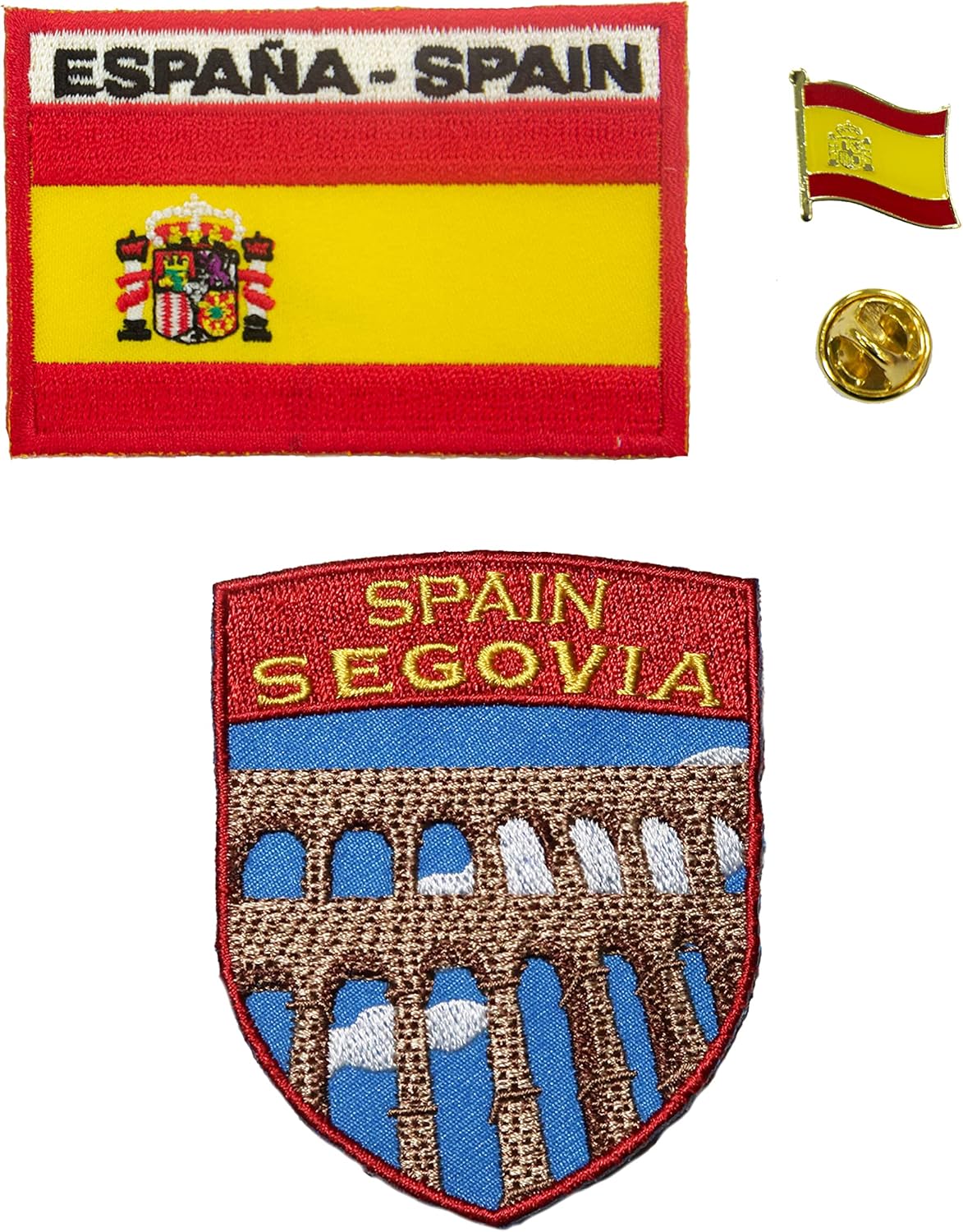 A-ONE -Segovia Hot Leather Embroidered Applique+Spain Country Flag Iron On Patch+Spain National Emblem Pin Badge for Travel Clothing Handbag Backpack NO.173B