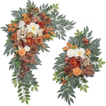 Wedding Arch Flowers Set of 2 Wedding Decor and Artificial Flower Arrangements Decorations for Reception Autumn Orange