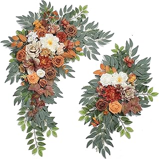 Wedding Arch Flowers (Set of 2) Wedding Decor and Artificial Flower Arrangements Decorations for Reception (Autumn Orange)