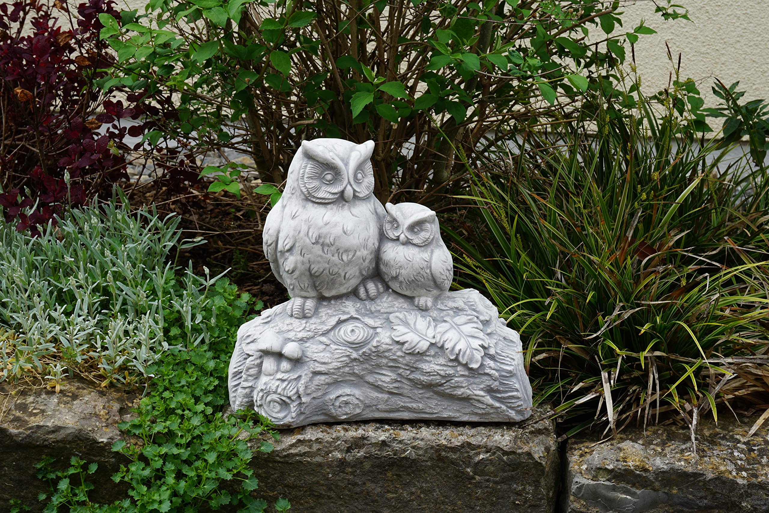 gartendekoparadies.de Figurine en Pierre Solide Amusante Paire de hiboux Hibou Grand duc sur Branche, Hauteur 32 cm, 16 x 33 cm, Gris, 15 kg, en Pierre moulée, résistant au Gel