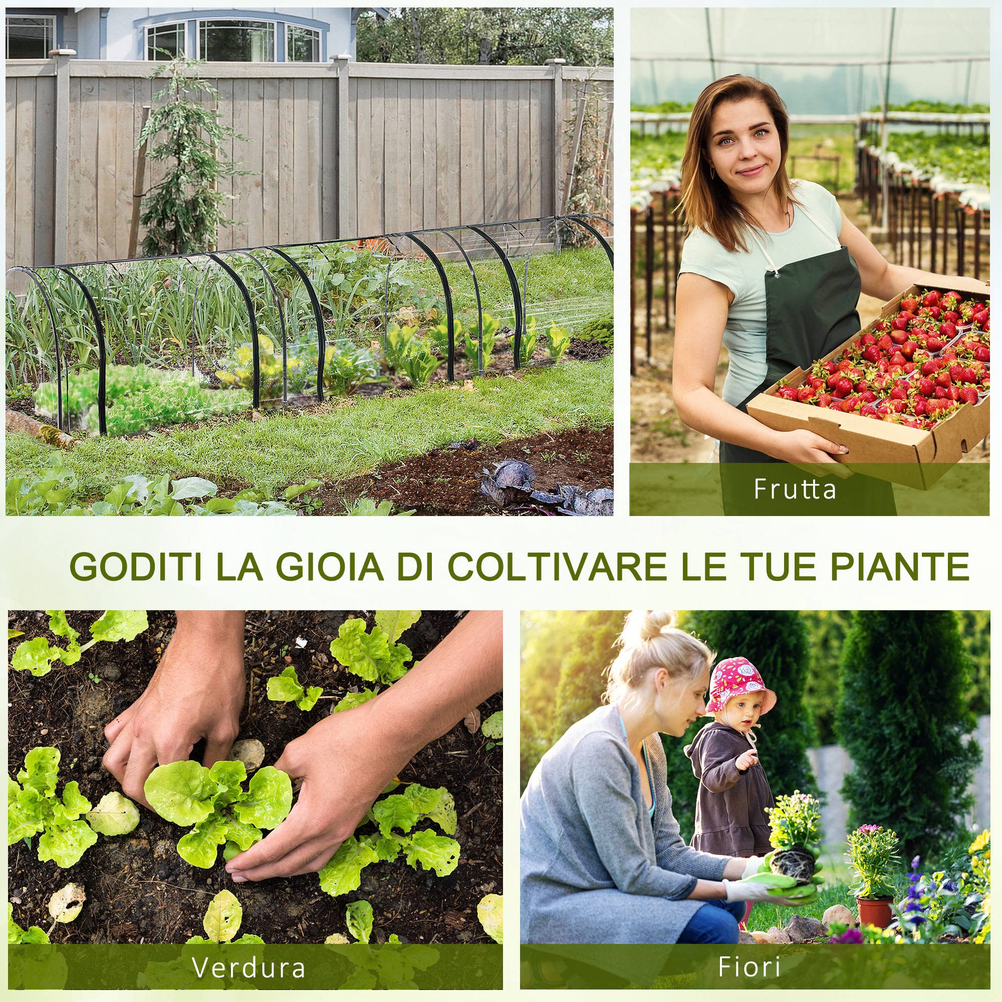 Outsunny Serra da Giardino a Tunnel con 3 Porte Avvolgibili in Acciaio e PVC Trasparente 350 x 100 x 80 cm