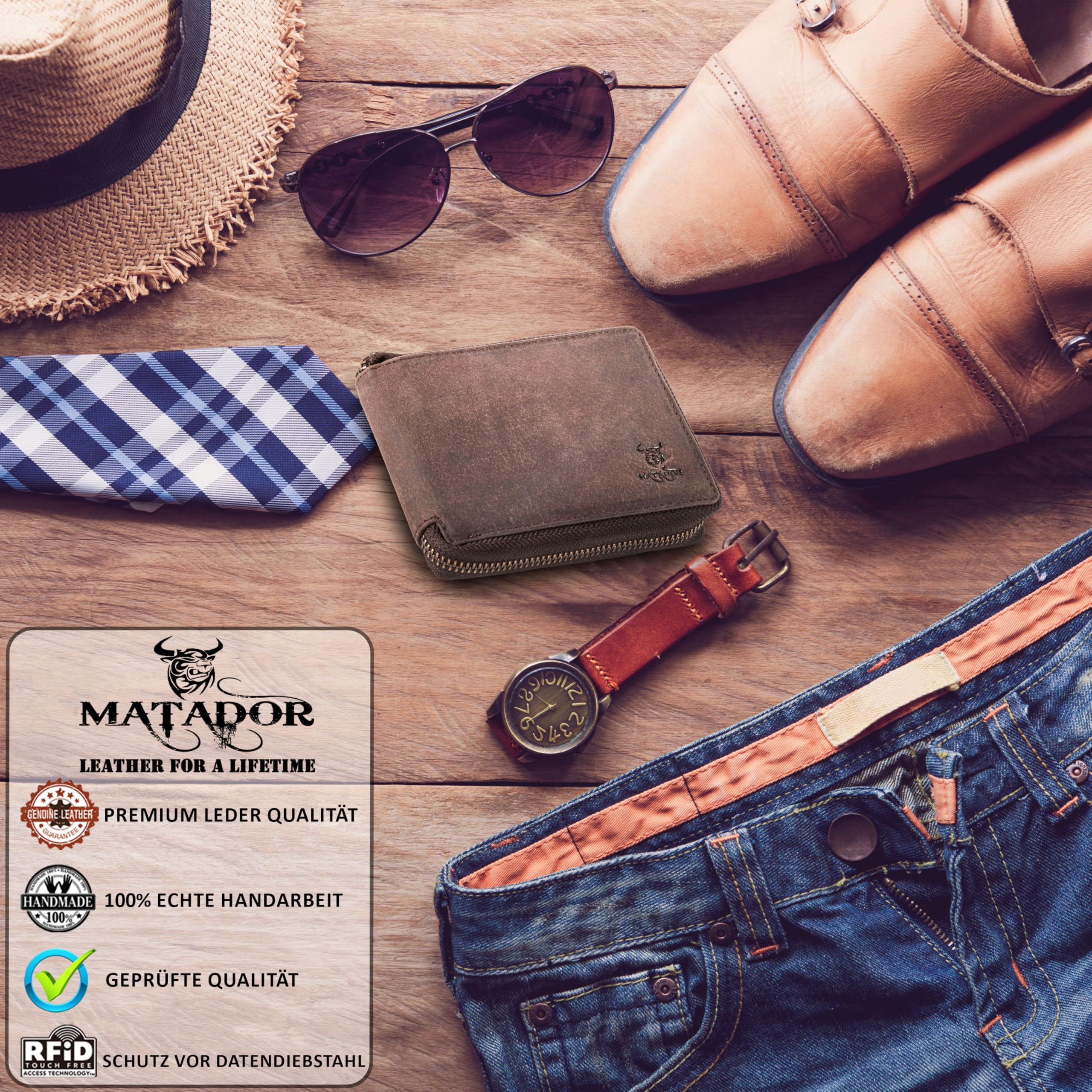 Matador BADALONA Cartera de Piel para Hombre Elegante con Bloqueo RFID