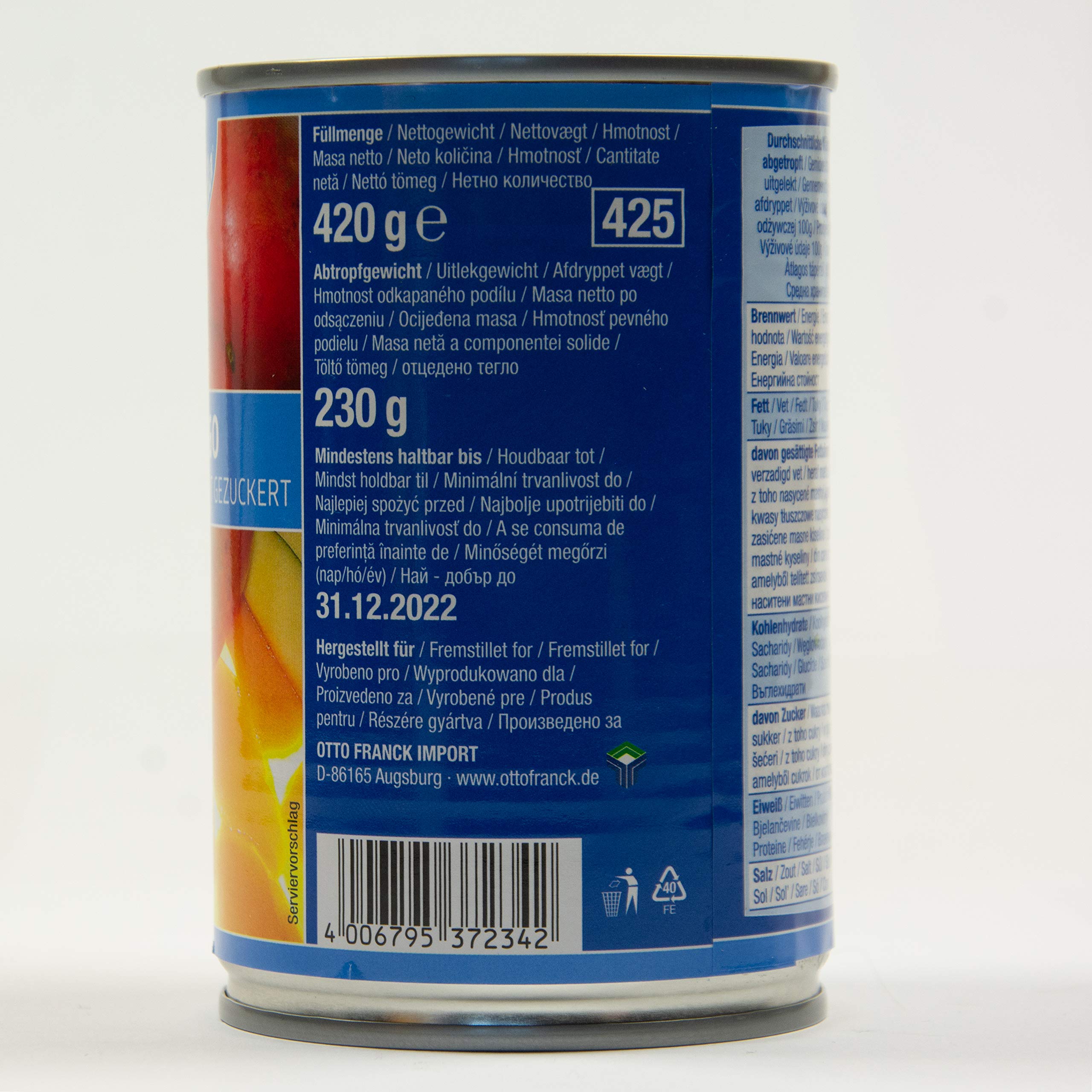 La Perla Mango in Scheiben - 96x 230g Dose - leicht gezuckerte Mangoscheiben eingelegte Mango fruchtige Mangostücke Mangofrucht Obstkonserve vegan glutenfrei schonend verarbeitet