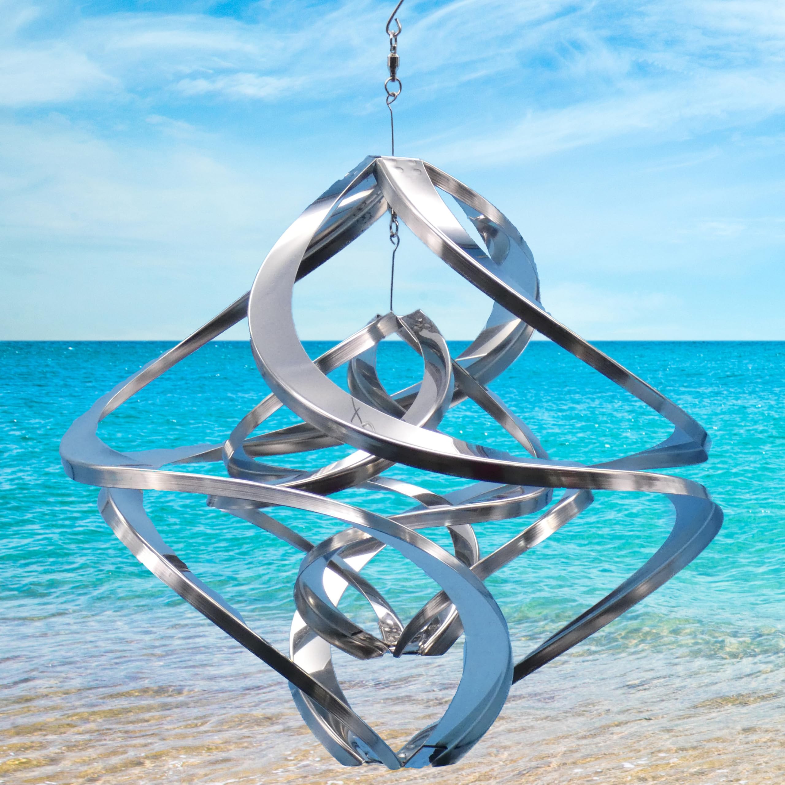 Pommerntraum ®| Edelstahlwindspiel Winddancer Twister Rostfrei Windskulptur | Windspiel Edelstahl Double-Twister Gartendekoration Gartenkunst Hängewindspiel Sonnenfänger Balancer (30 cm ohne Kristall XL)