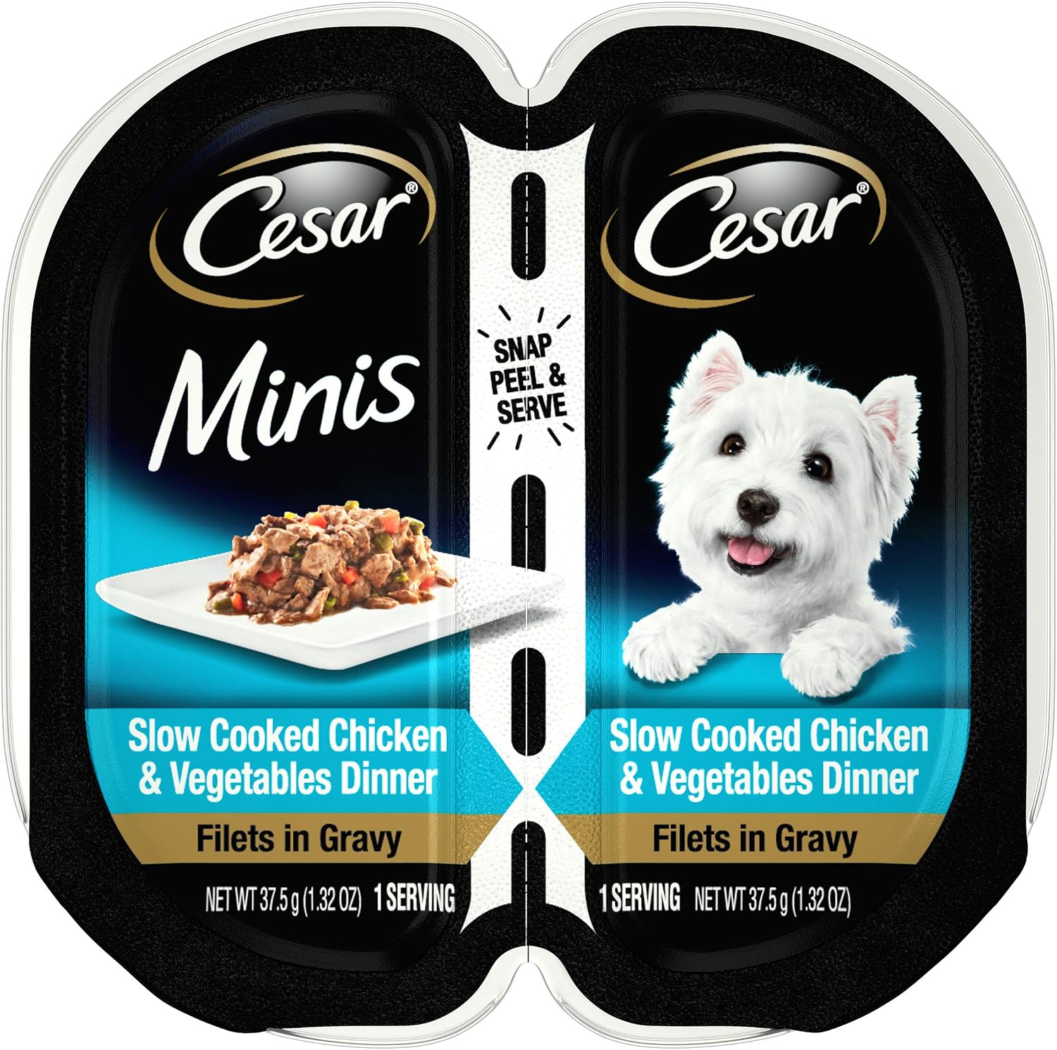 CESAR Minis Wet Dog Food Filets in Gravy, Slow Cooked Chicken & Vegetables Dinner, (24) 2.64 oz. Easy Peel Twin Pack Trays