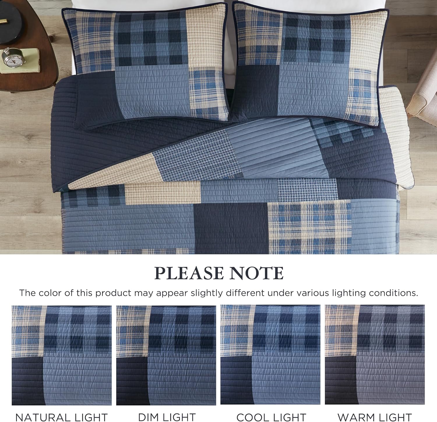 Woolrich Quilt Set Patchwork Channel Quilting, Cottage Coverlet for Twin Size Bed All Seasons, Lightweight Prewashed Cotton Coverlet Bedspread, Shams, Winter Hills, Oversized Full/Queen Blue 3 Piece