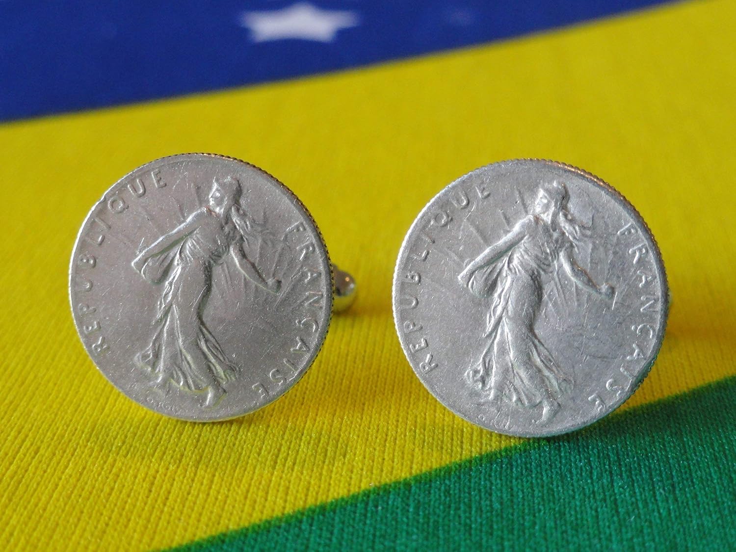 Sterling Silver French Coin Cufflinks, Lapel Pins, Tie Bars, Earrings, Jewelry and Accessories