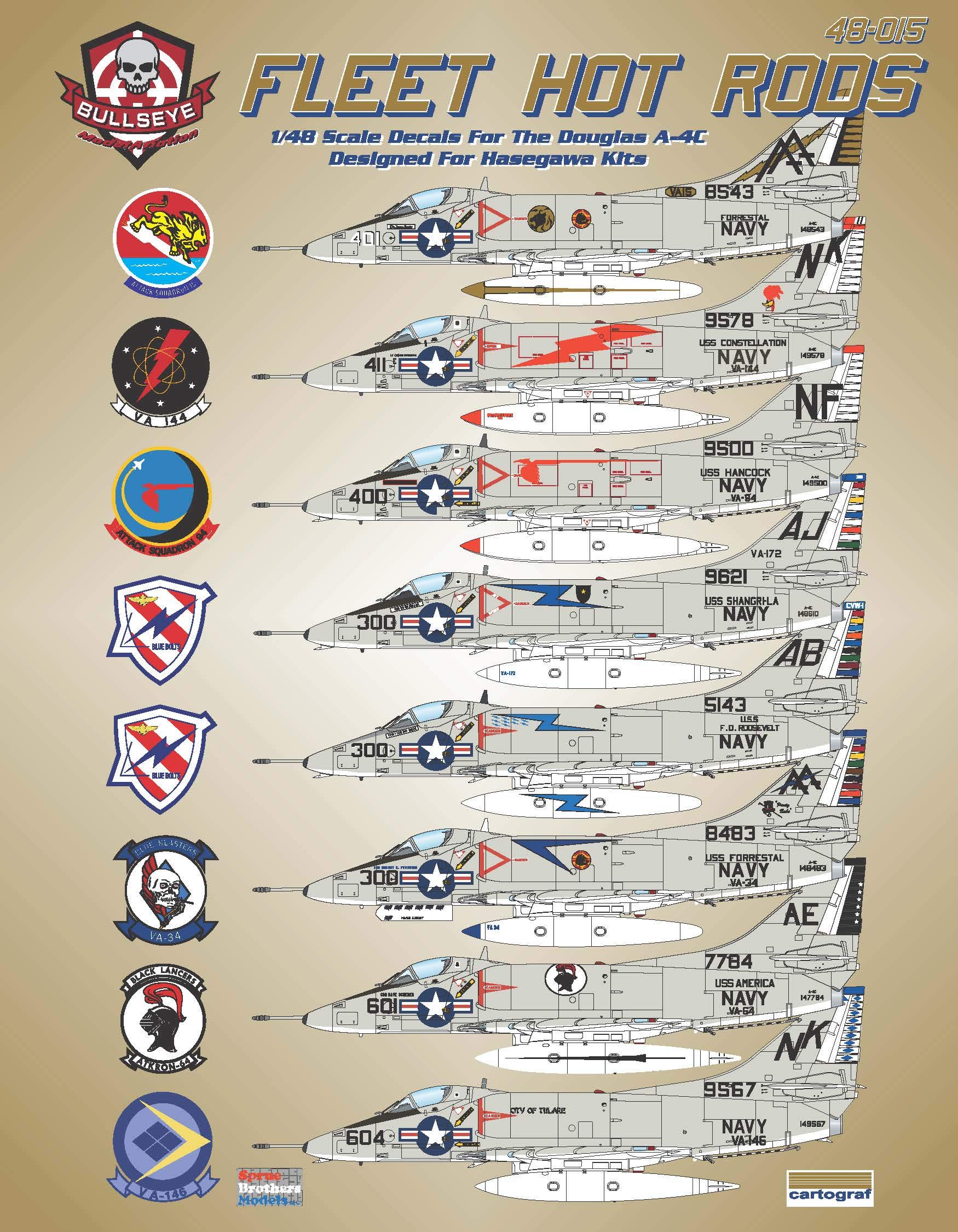 Bullseye Model Aviation BMA48015 1:48 Decals - A-4C Skyhawk 'Fleet Hot Rods' [WATERSLIDE Decal Sheet]