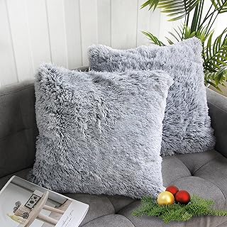 Uhomy Home Decorative Luxury Series Super Soft Style Artificial Fur Throw Pillow Case Cushion Cover for Sofa/Bed Black Omb...