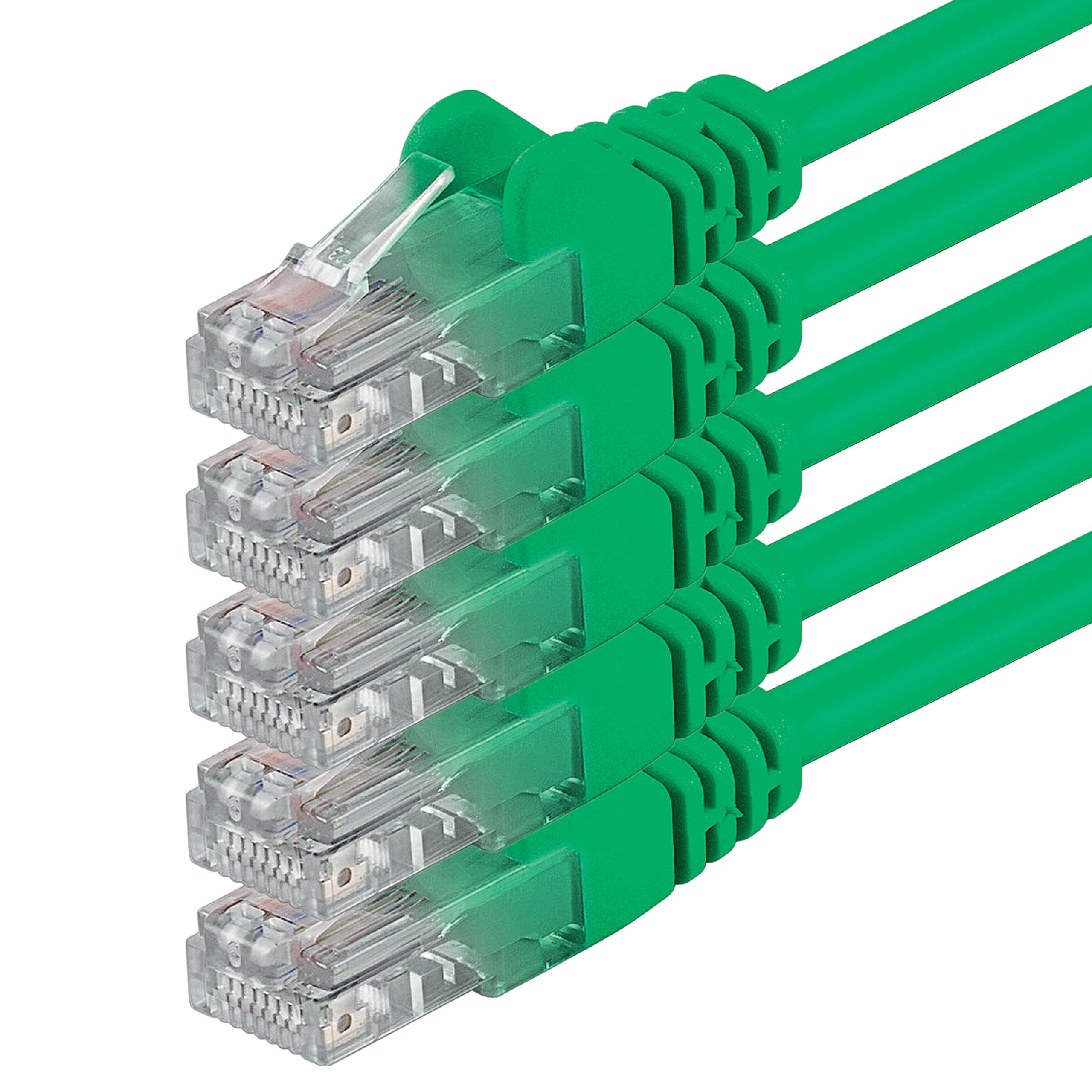 1aTTack.de 10m - grün - 5 Stück - (PACK) - CAT.6 CAT6 Ethernet-Lan-Netzwerk-Kabel 1000 Mbit/s Patchkabel