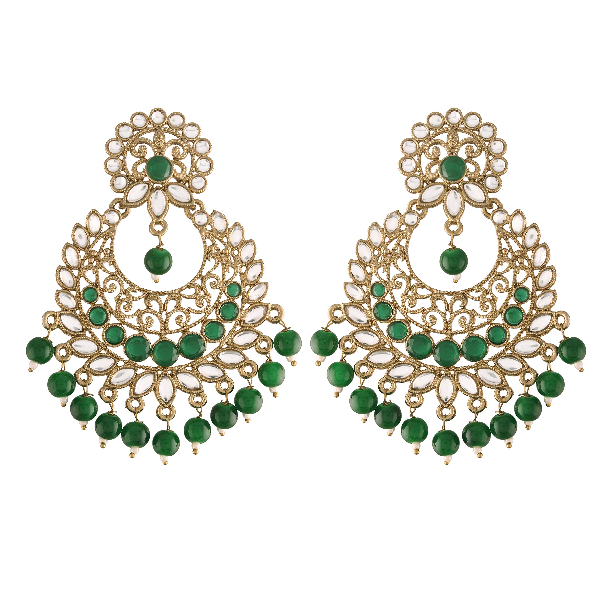 Traditional Gold Plated With Stunning Antique Finish Kundan & Pearl Chandbali Earrings for Women/Girls-image-18