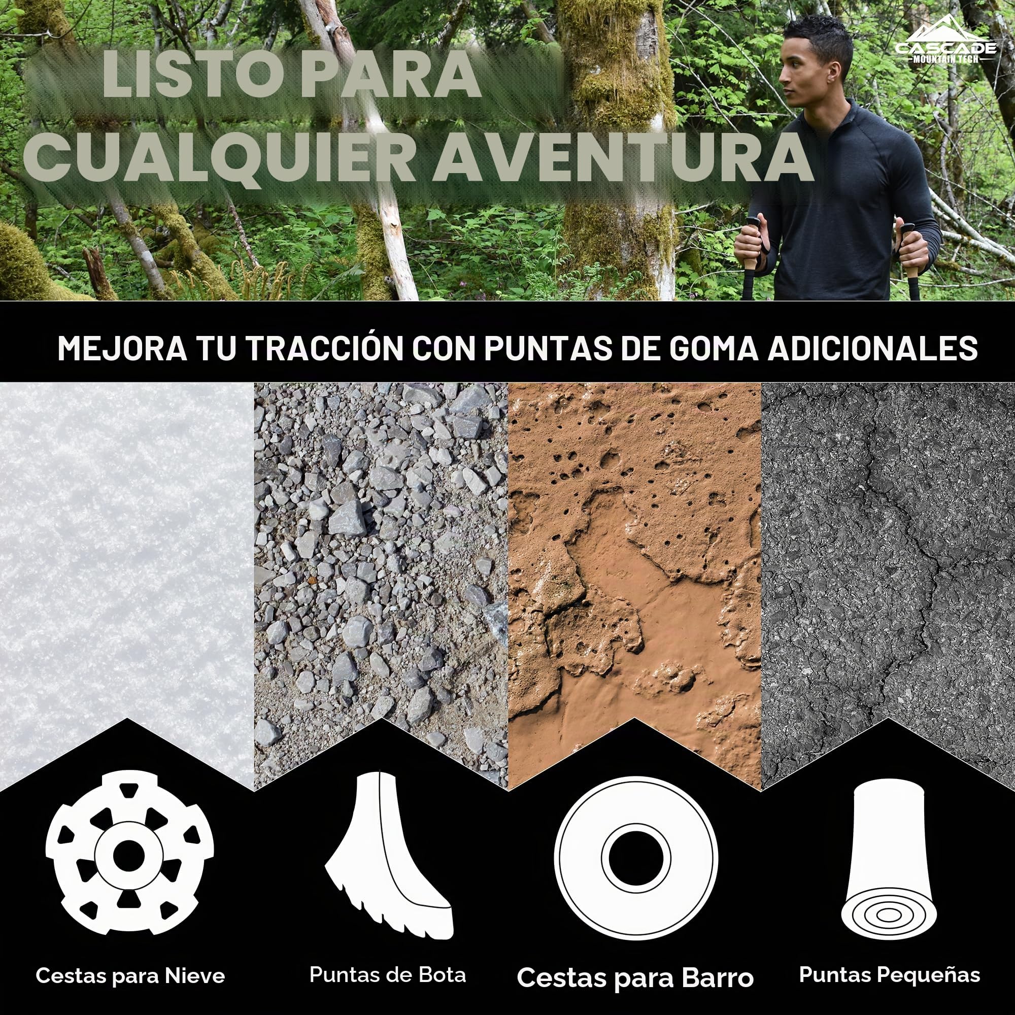 Cascade Mountain Tech Bastones de Senderismo Ajustables de Aluminio – Bastón Ligero de Bloqueo rápido para Caminar o Senderismo – 1 Juego (2 Postes)