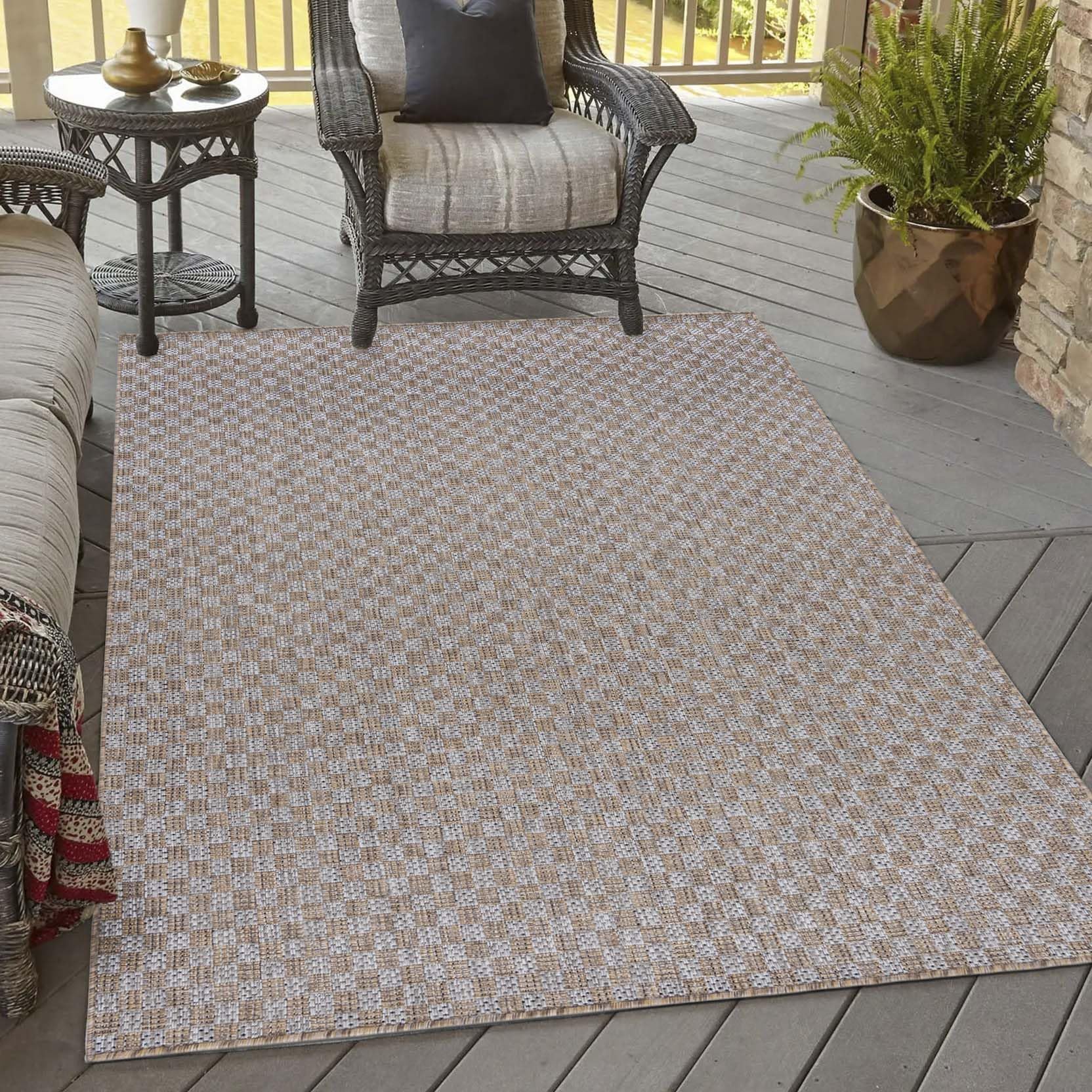 Mazovia Outdoor-Teppich Balkon 200x200cm Braun Anthrazit Geometrisch
