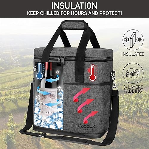 Miniatura 2 de OPUX Bolsa para 6 botellas  Bolsa térmica acolchada para enfriar vino para viajes. Picnic, BYOB  Bolsa portátil a prueba de fugas para cena, fiesta,