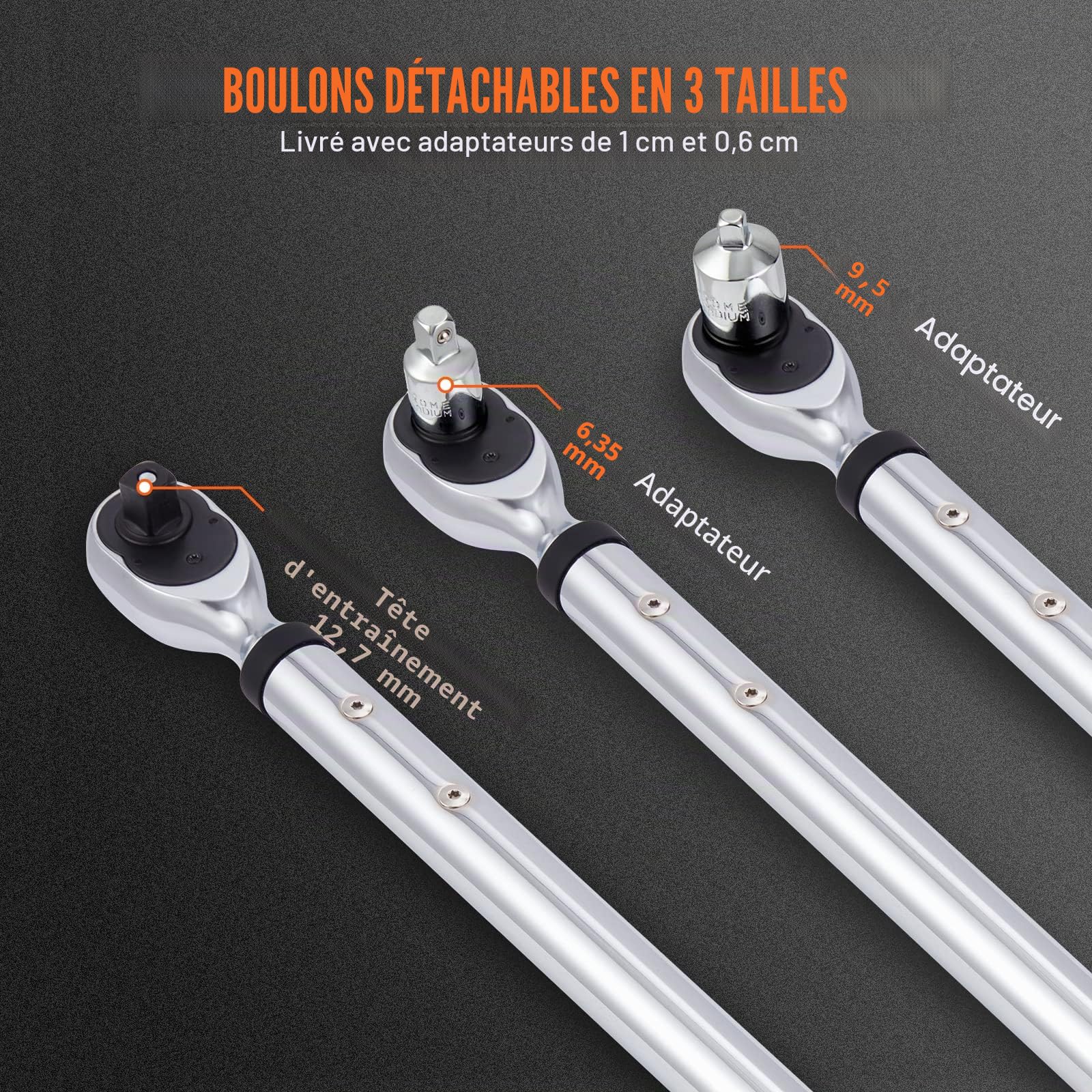 VEVOR 1/2" Clé Dynamométrique Numérique Clé de Torsion 34-340 N.m Précision ±2% Clé à Cliquet Réglable 72 Dents Contre Surcouple par LED Buzzer Vibration avec Adaptateurs Rallonge Kit d’Entretien Auto