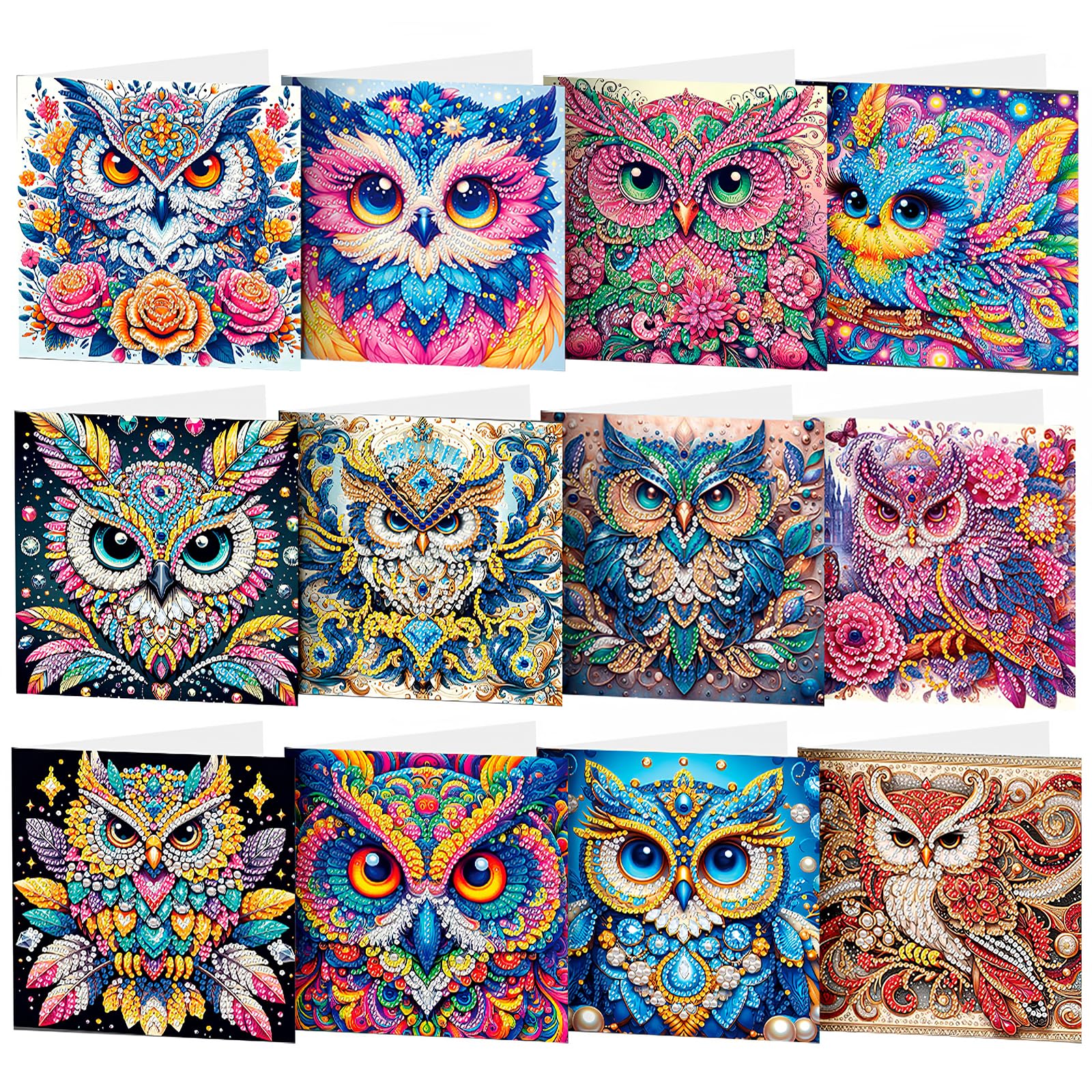 CAYUDEN Diamond Painting Card Set, 12 Pack Diamond Art Cards DIY Handmade Diamond Painting Greeting Card with Envelope Set Card Making Kit 5D Gem Painting Greeting Card Art Craft Kit for Adults, Kids