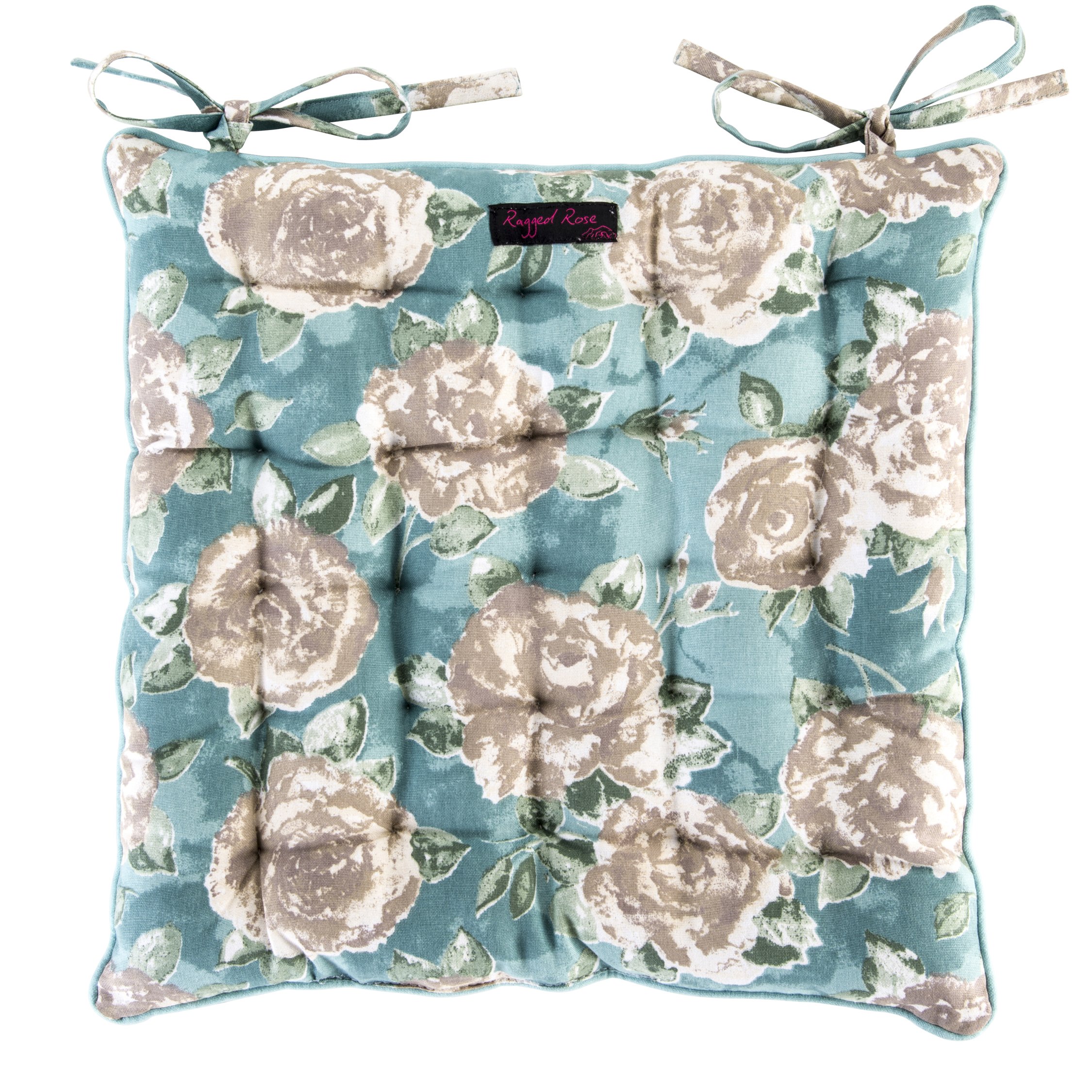 Ragged Rose Duck Egg Rose Paddy Floral Garden Chair Seat Pad (Duck Egg Rose)