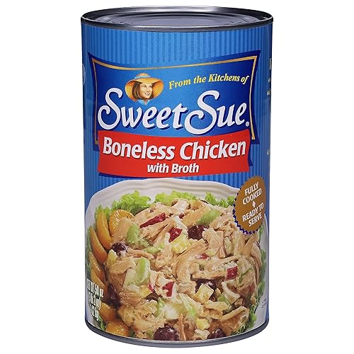 Sweet Sue Pollo deshuesado con caldo, pollo enlatado cocido - 10g de proteína - sin gluten, apto para keto - ideal para familia, servicio de