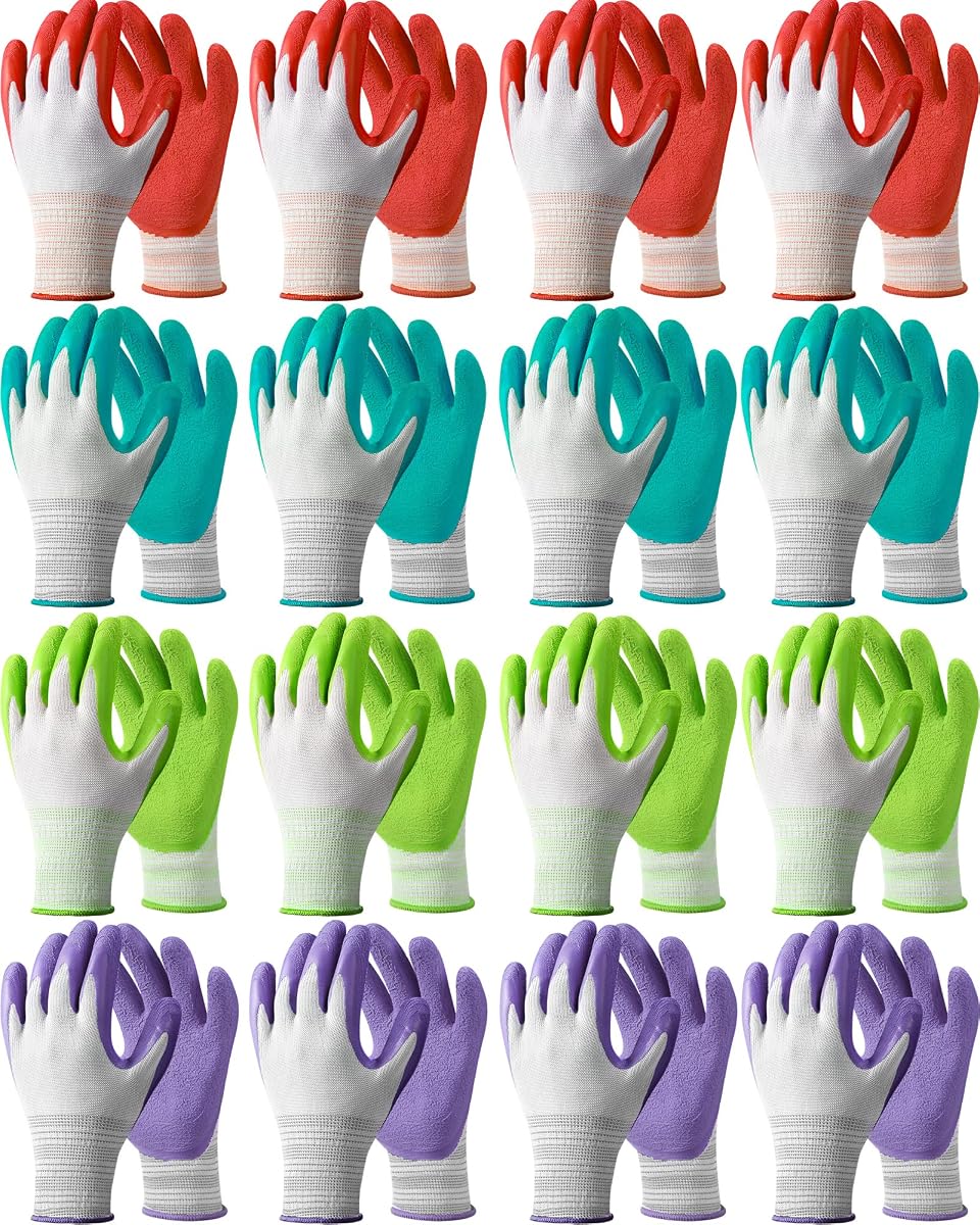 Irenare 16 pares de guantes de jardinería a granel para mujeres, guantes de jardín con revestimiento de goma transpirable, protectores para exteriores con agarre