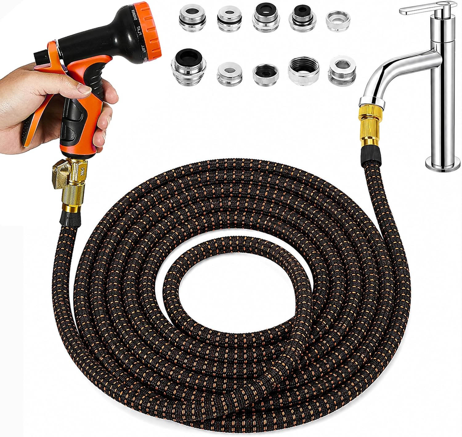 25FT Sink Hose Attachment for Faucet Indoor with 10 Adapters