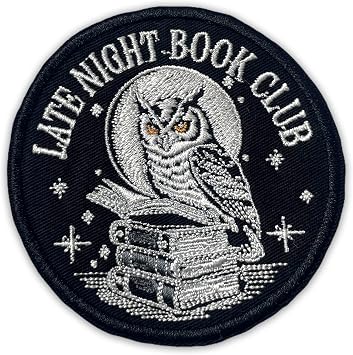 Late Night Book Club Patch 3 Inches Funny Crow, Book Lover Fantasy Reading, Iron On/Sew On Embroidery Fabric Applique Morale Patches Bookish Romantasy for Backpack Vest Hat Dog Harness Gifts Mom Dad