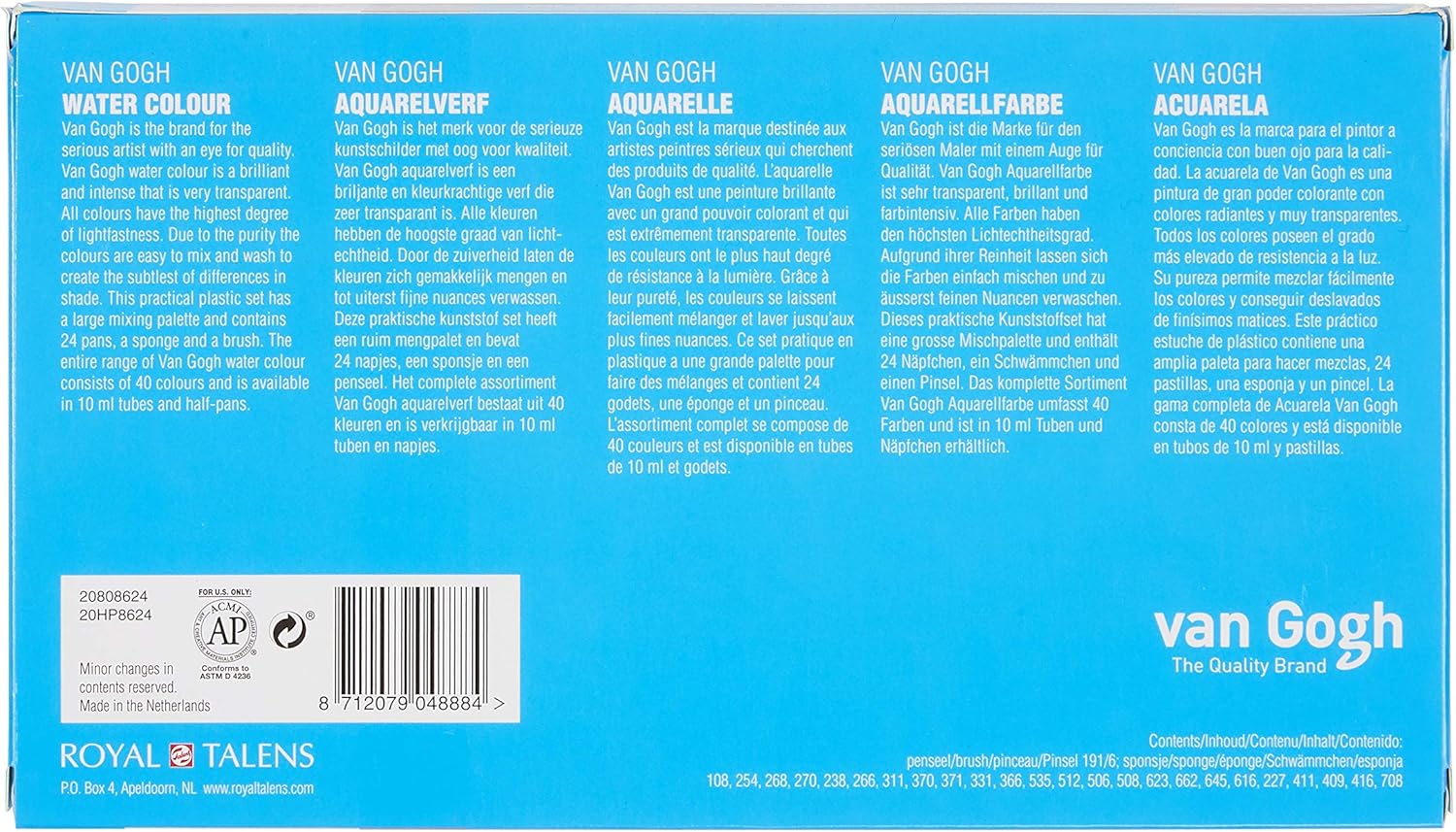 Van Gogh Watercolor Paint Set, Plastic Pocketbox, 24-Half Pan General Selection