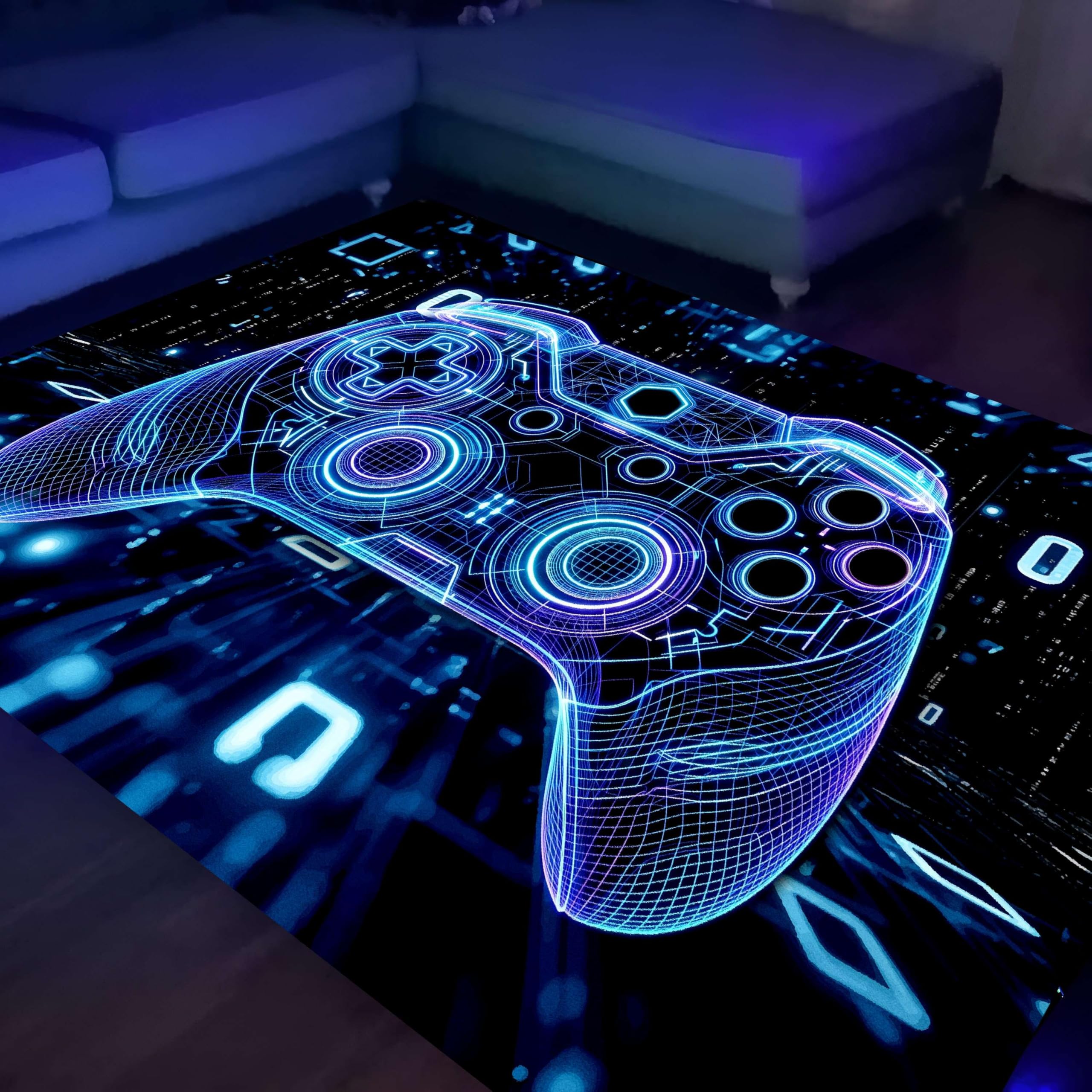 Gaming Teppich, 160x200cm Jungen Mit Coolem 3D Design im Stil Eines Blauen Controllers, Groß, Waschbar, Farbecht und rutschfest Teppich für Wohnzimmer, Schlafzimmer und Jugendzimmer.