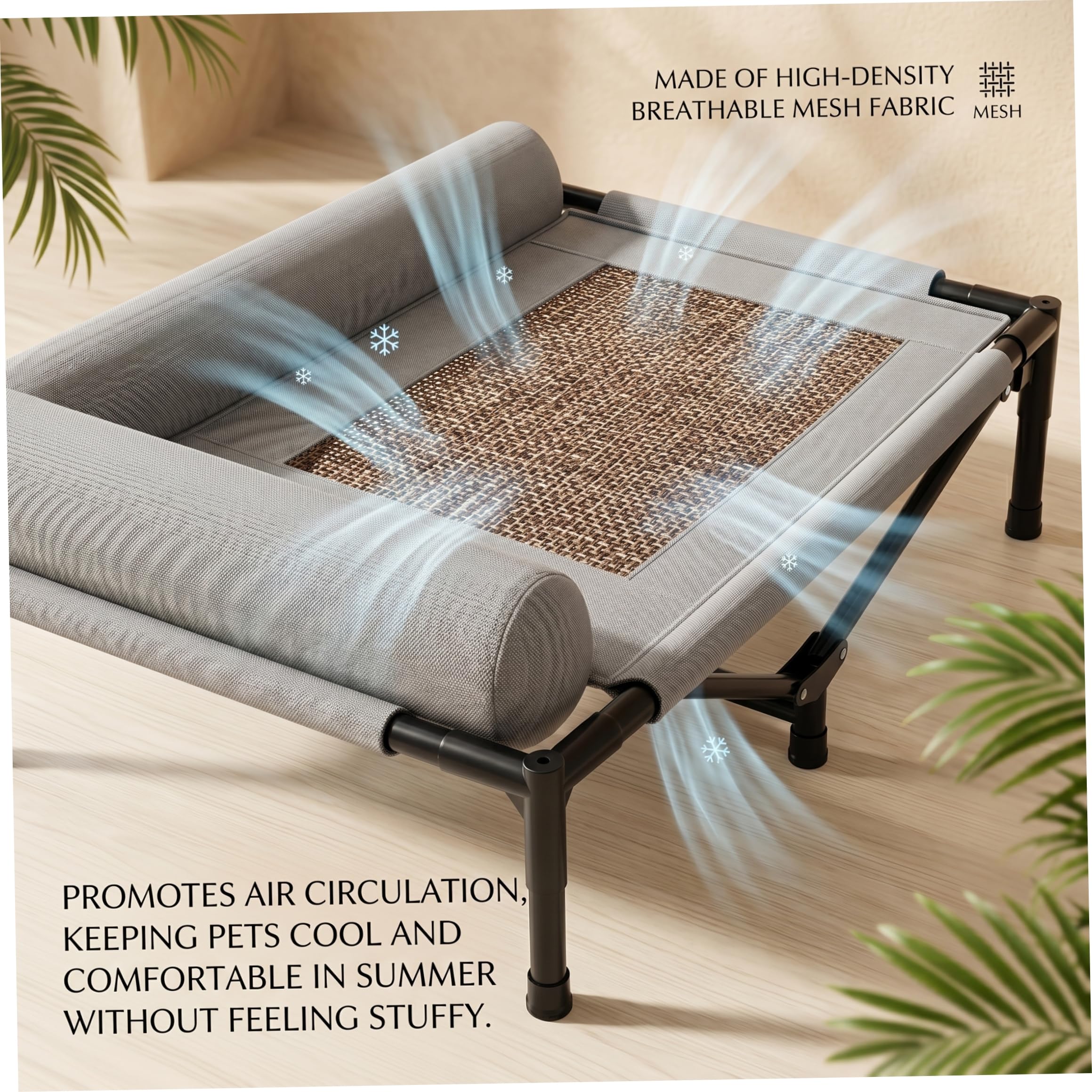 Cama para Perros al Aire Libre, Cama elevada para Perros Grandes, Cuna elevada para Exteriores con Malla Transpirable, Mascota Fuera del Suelo para Todas Las Estaciones - Gris.