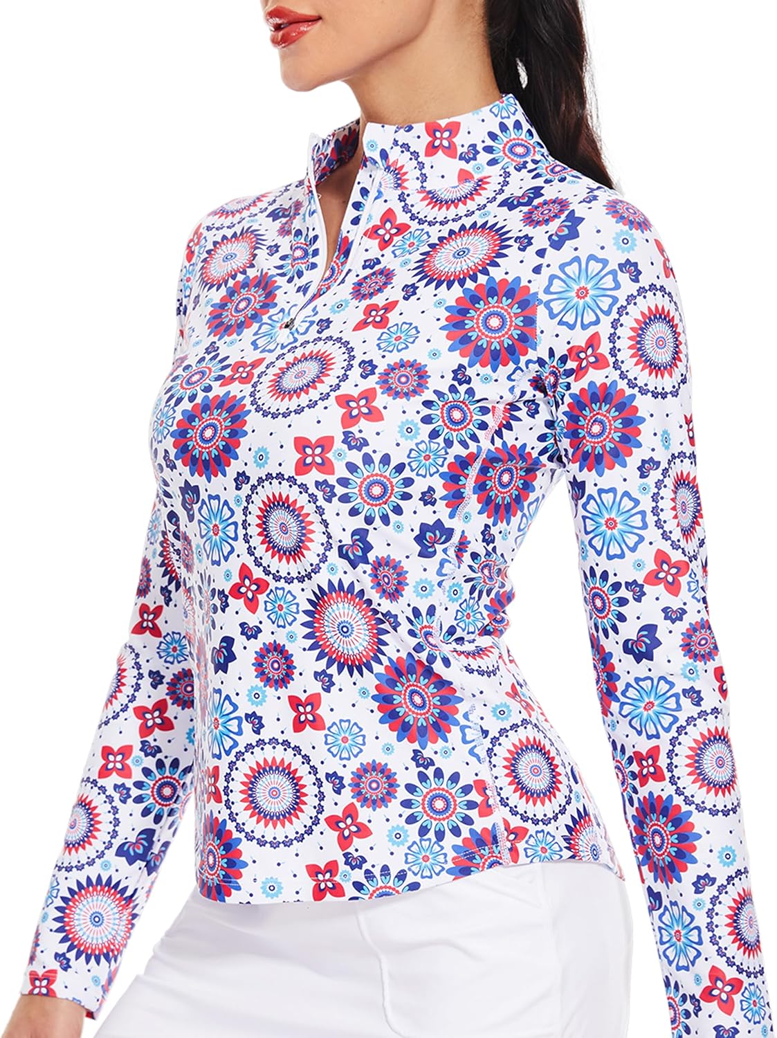 M MOTEEPI Womens Golf Shirt Long Sleeve Athletic Quarter Zip Pullover Sun Protection with Pocket