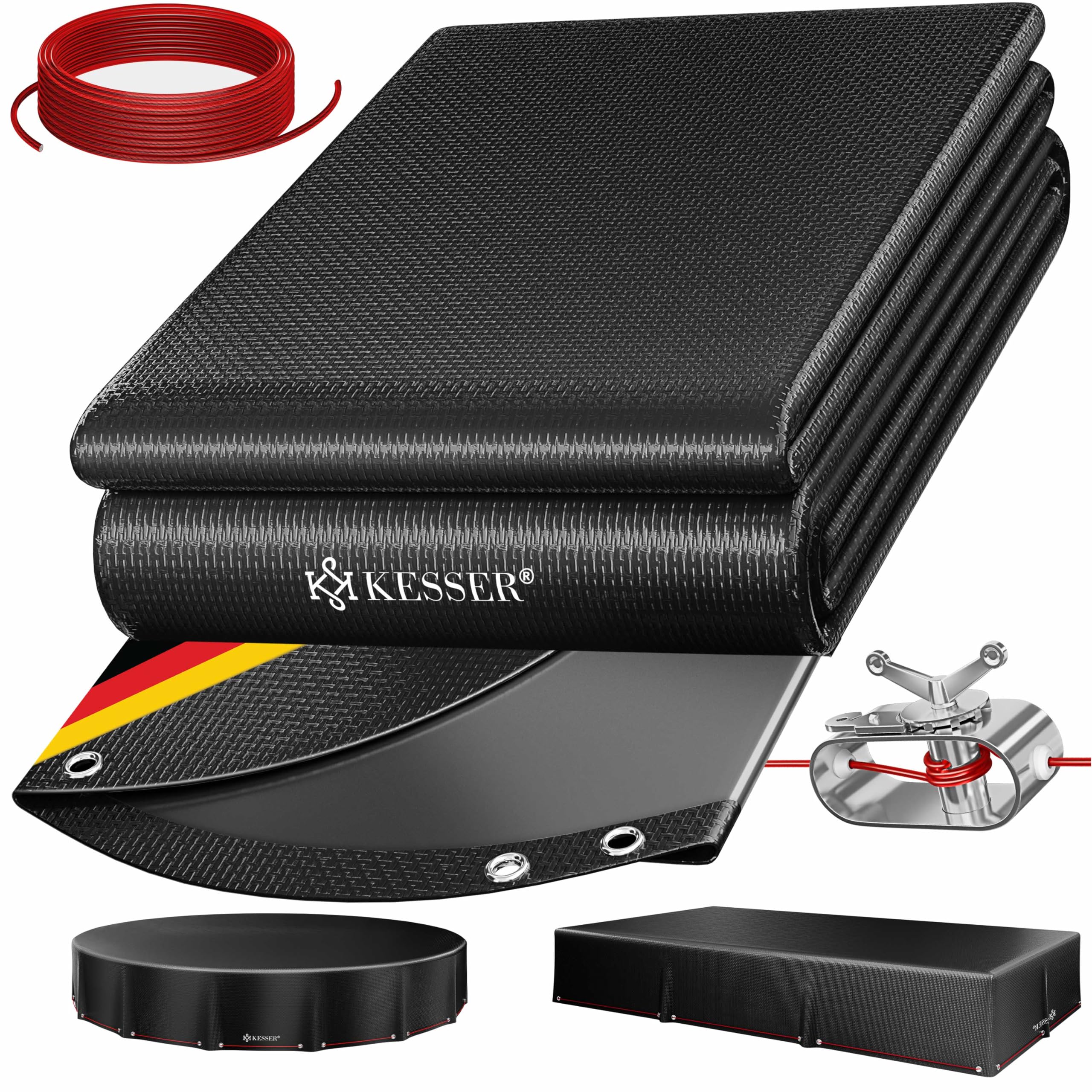 KESSER® Solar Poolabdeckung Pool Abdeckplane Rund Ø305cm Poolplane 200g/m² PE Material Inkl. Stahlseil + Seilspanner mit Ösen Solarplane Abdeckung UV-resistent, Wetterfest für Sommer & Winter