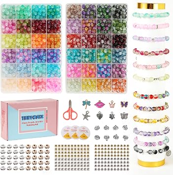 Thryonix Glass Beads for Bracelet & Jewelry Making - 48 Colors, 1300 PCS+, 8mm Round Crystal Beads for DIY Art, Gifts,Decoration, Beading Projects & Crafts