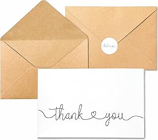 Thank You Cards with Kraft Envelopes and Stickers, Bulk Pack of 20, Elegant 4x6-inch Design Modern & Minimalist , Large Thank You Notes for Wedding,Bridal Shower, Business, Baby Shower, Small Business,Funeral, Graduation
