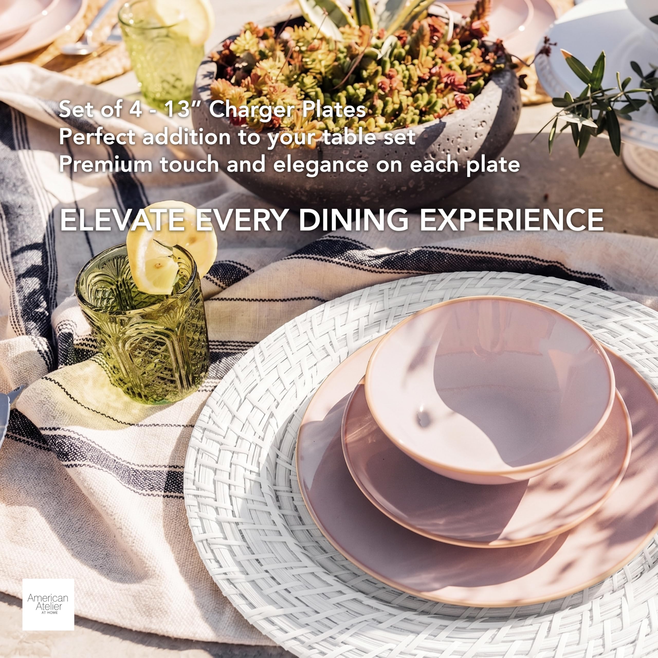 American Atelier Juego de 4 platos de carga grandes de 13 pulgadas para el hogar, platos de servicio decorativos profesionales perfectos para eventos de lujo, cenas, bodas, banquetes, catering
