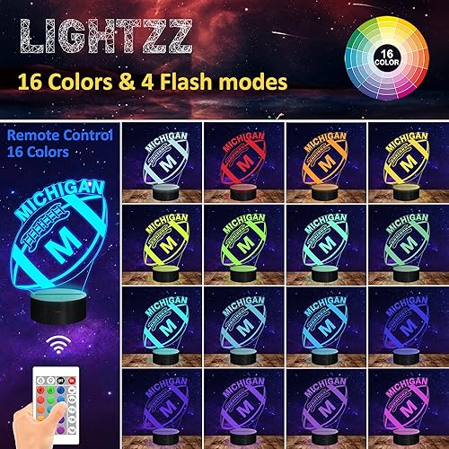 Miniatura 2 de Regalos de fútbol, luz nocturna de fútbol, luz de ilusión 3D, regalo de niño de 16 colores cambiantes, control remoto, iluminación de la habitación