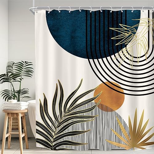 Miniatura 9 de KOMLLEX Cortina de ducha bohemia naranja de mediados de siglo para decoración de baño, 48 pulgadas de ancho x 72 pulgadas de alto, abstracto,