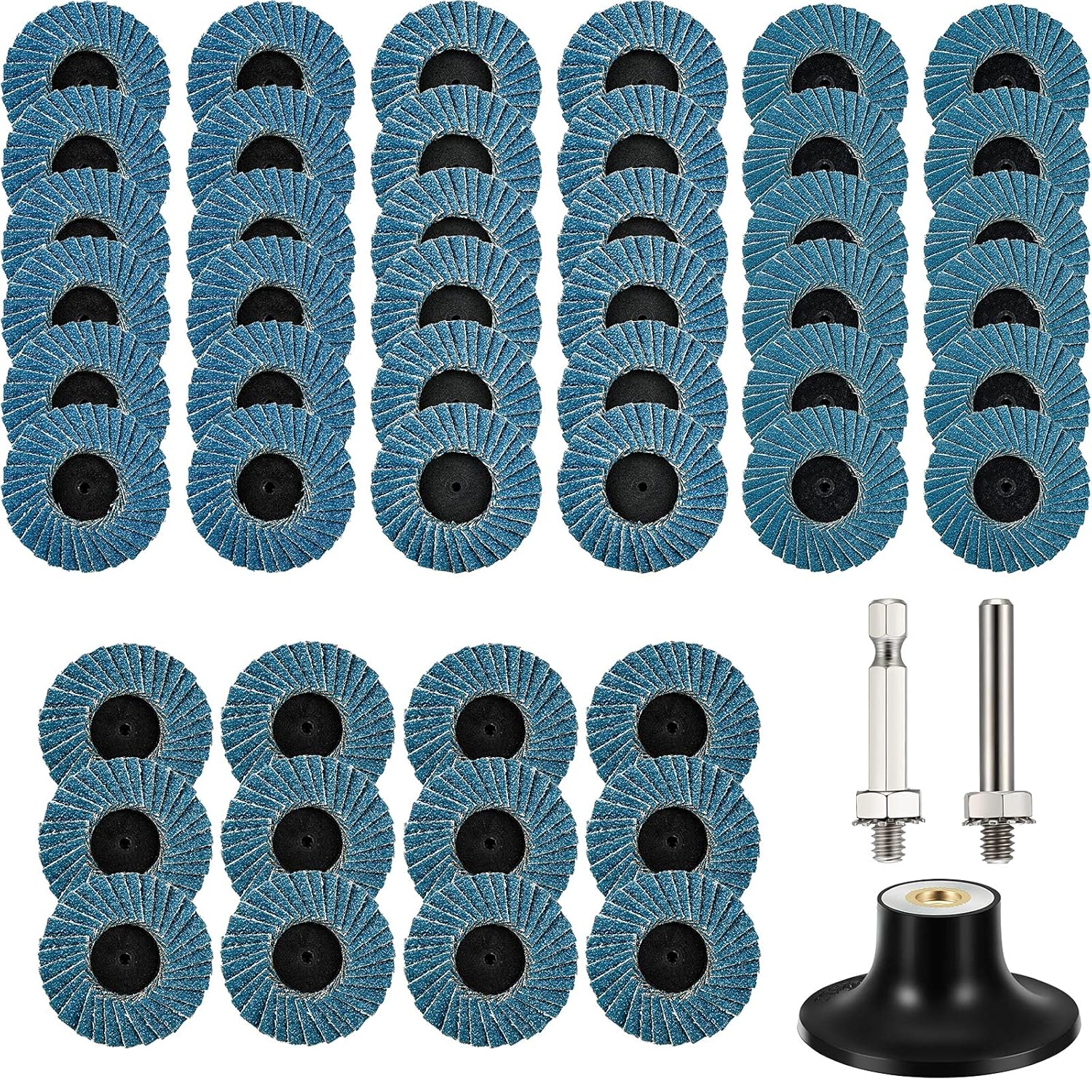 Hotop 48 Pcs 2 Inch Flap Disc Sanding Disc 40/60/80/120 Grit Assorted Grinding Wheels with 1 Pcs 1/4 Inch Holder Surface Grinding Disc for Die Grinder Polish Burr Finish Rust Paint Removal