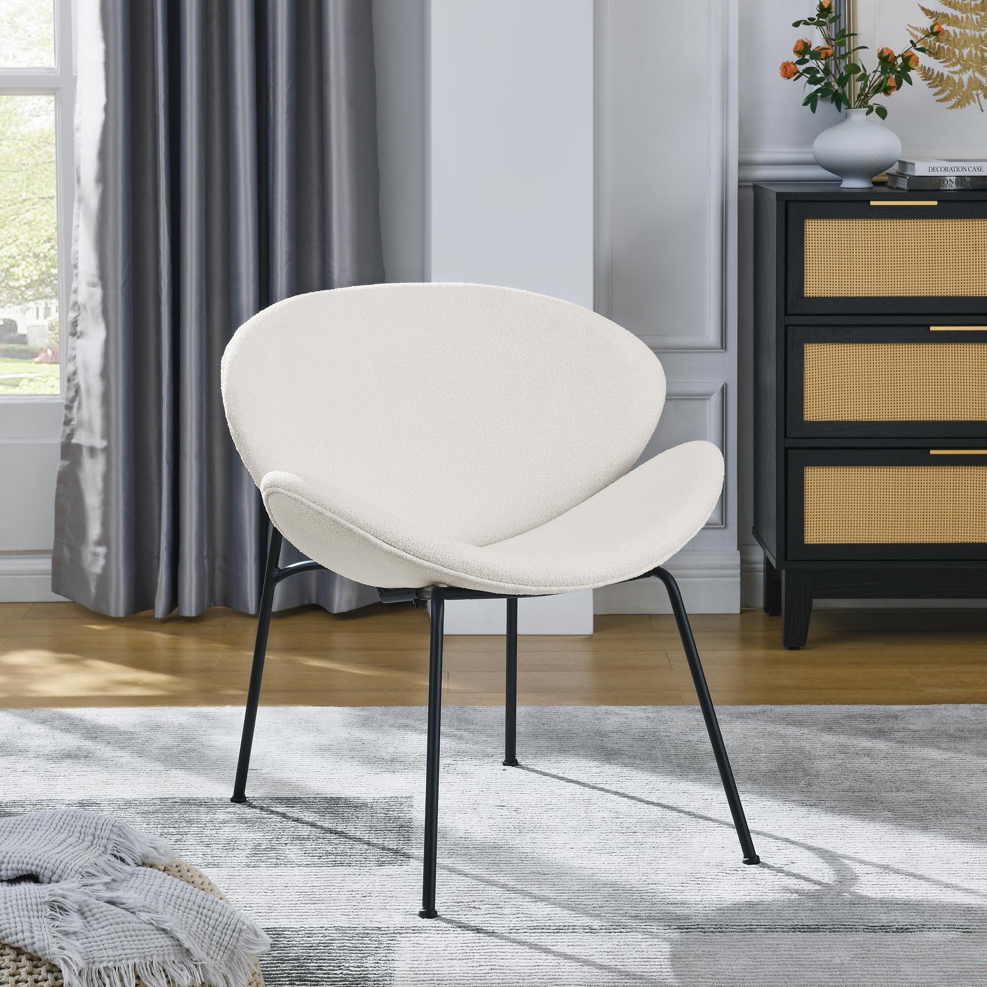 ECLYL Modern Leisure Chairs, Modern Design Living Room Plush Dining Chairs, Elegant Curved Contours and Thick Seat Cushions, Can Easily Match Your Kitchen and Dining Room (Beige)