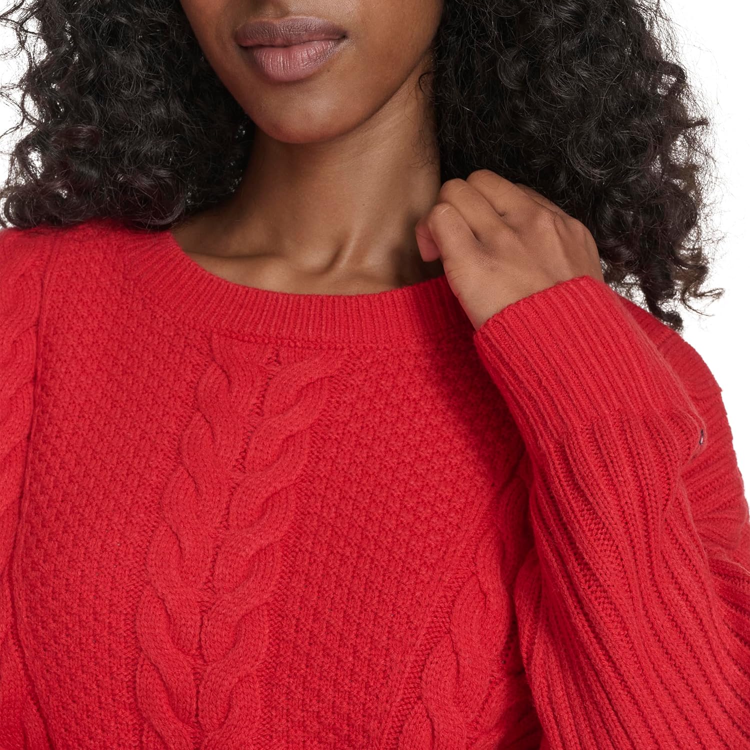Tommy Hilfiger Womens Solid Cable Crewneck Bobbi Pullover Sweater - Image 4